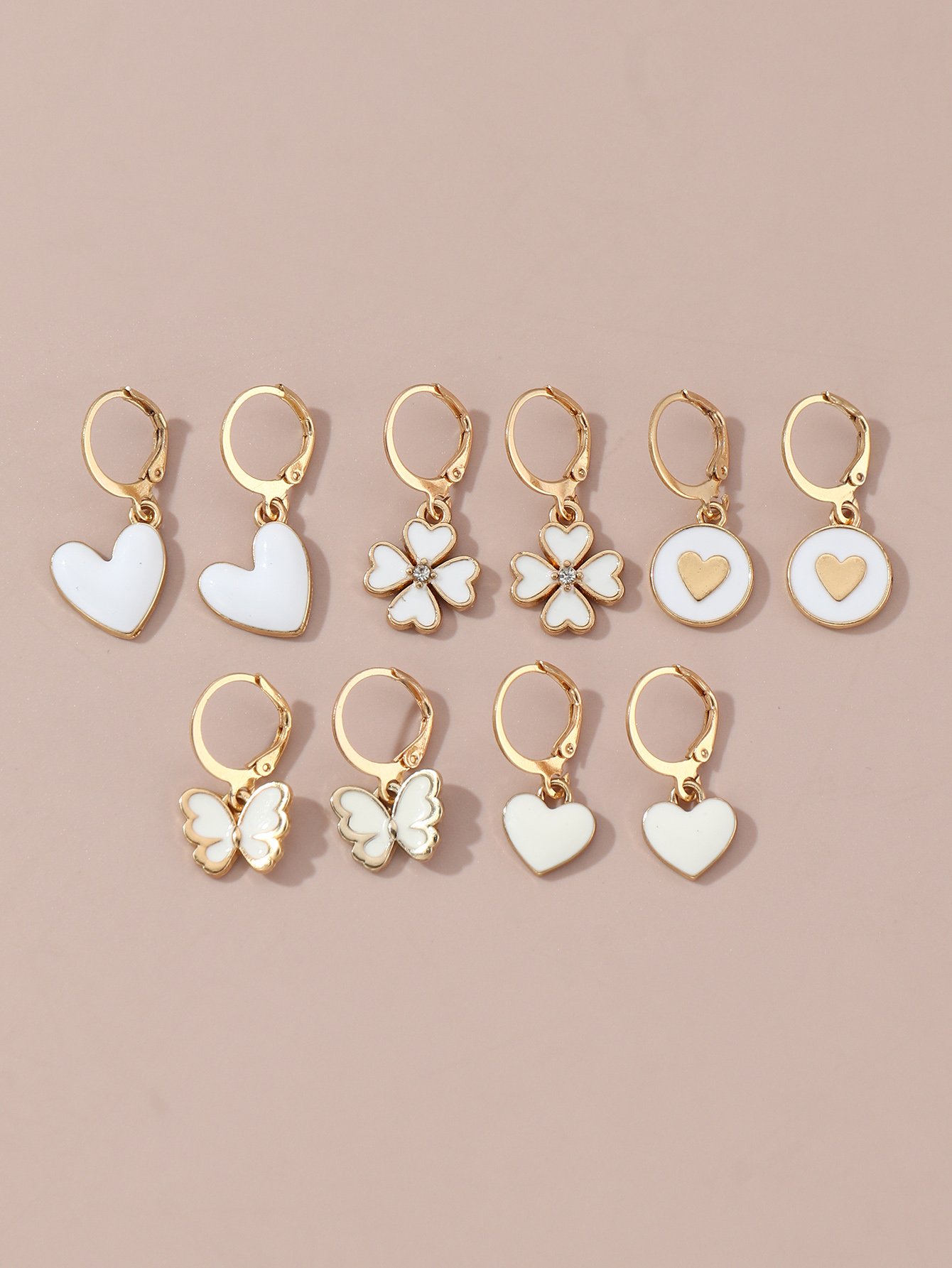 Girls Set of 5 - Heart Butterfly Drop Earrings