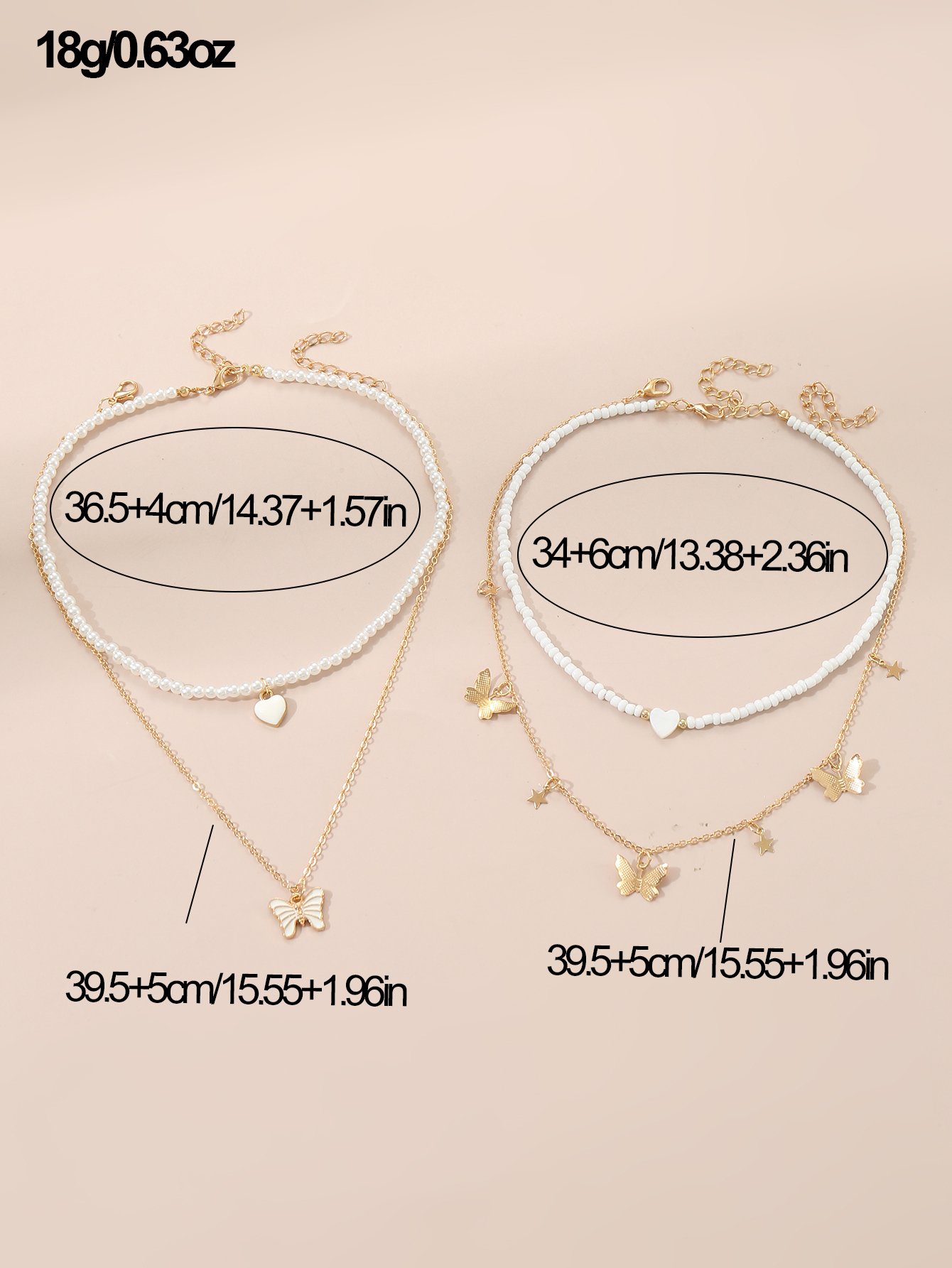 Pack of 4 - Girls Multi-Color Butterfly and Heart Charm Necklaces