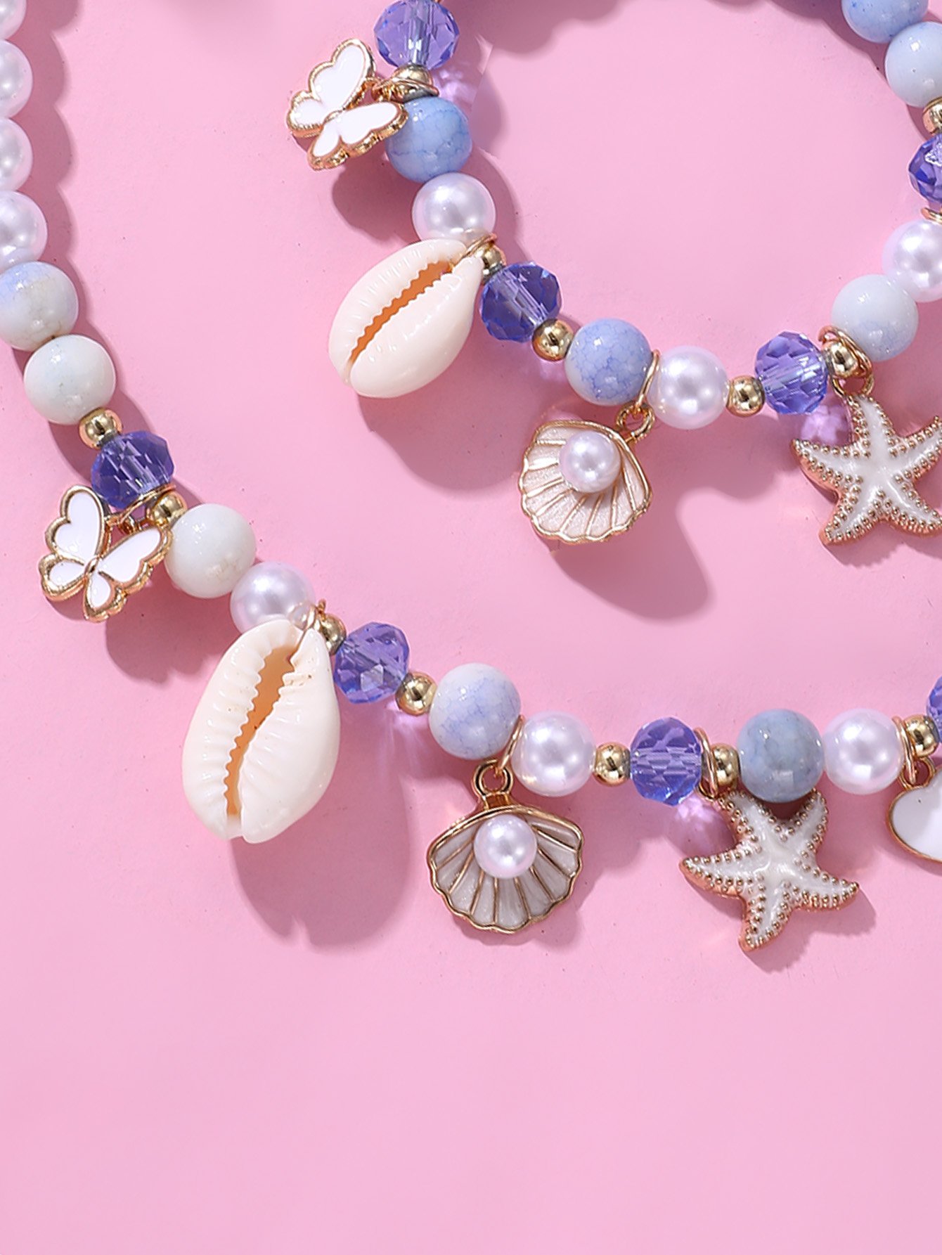 Girls Multi-Color Pearl and Multi Charms Necklace and Bracelet Set