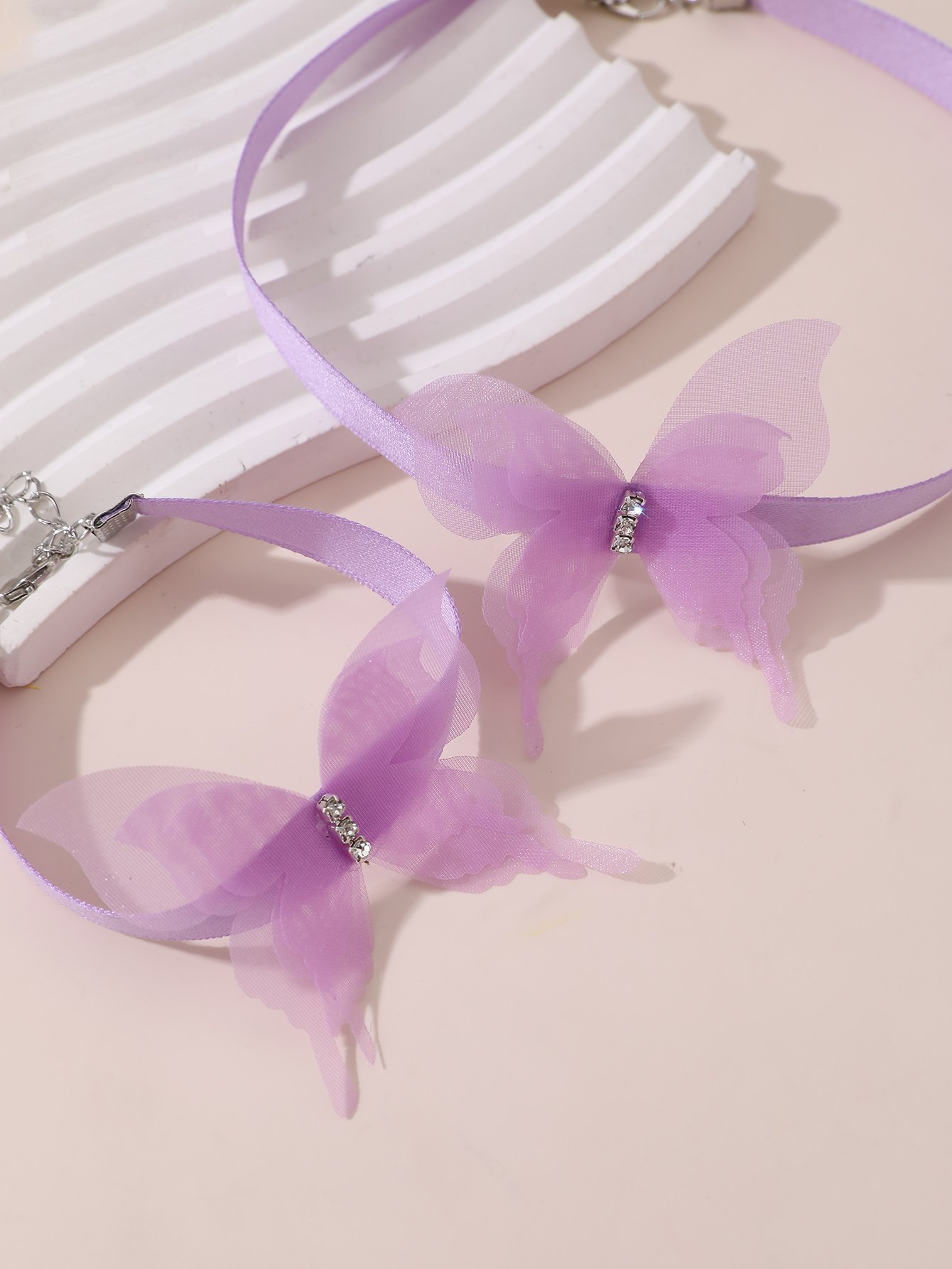 Girls Purple Lace Butterfly Charm Choker and Bracelet Set
