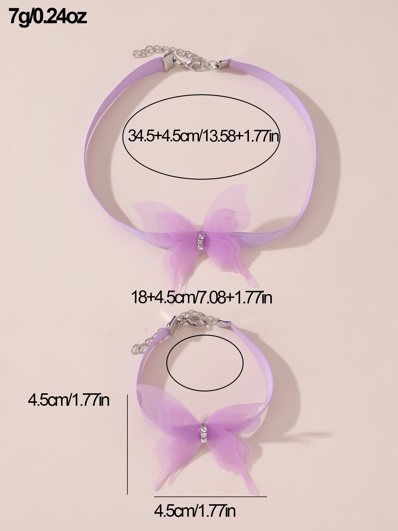 Girls Purple Lace Butterfly Charm Choker and Bracelet Set