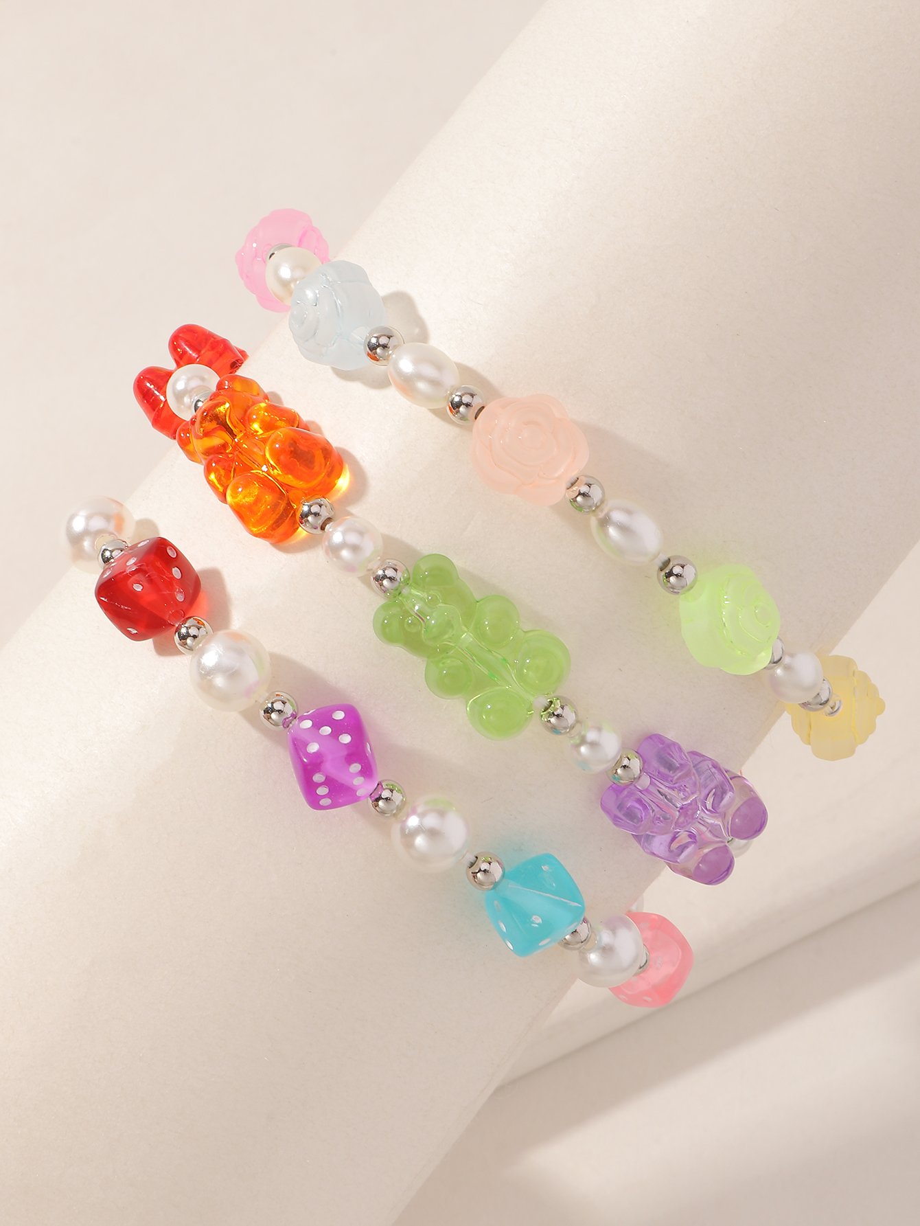 Pack of 3 - Girls Multi-Color Beaded Bracelets with Multi Charms
