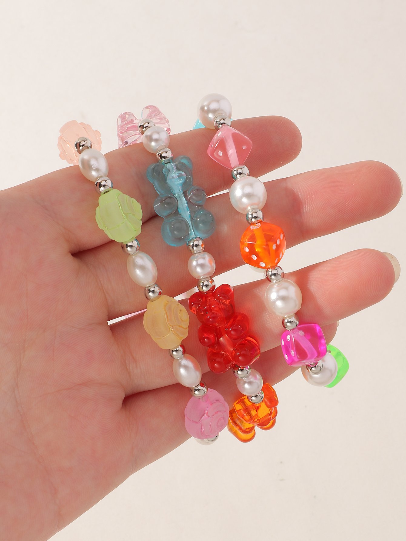 Pack of 3 - Girls Multi-Color Beaded Bracelets with Multi Charms