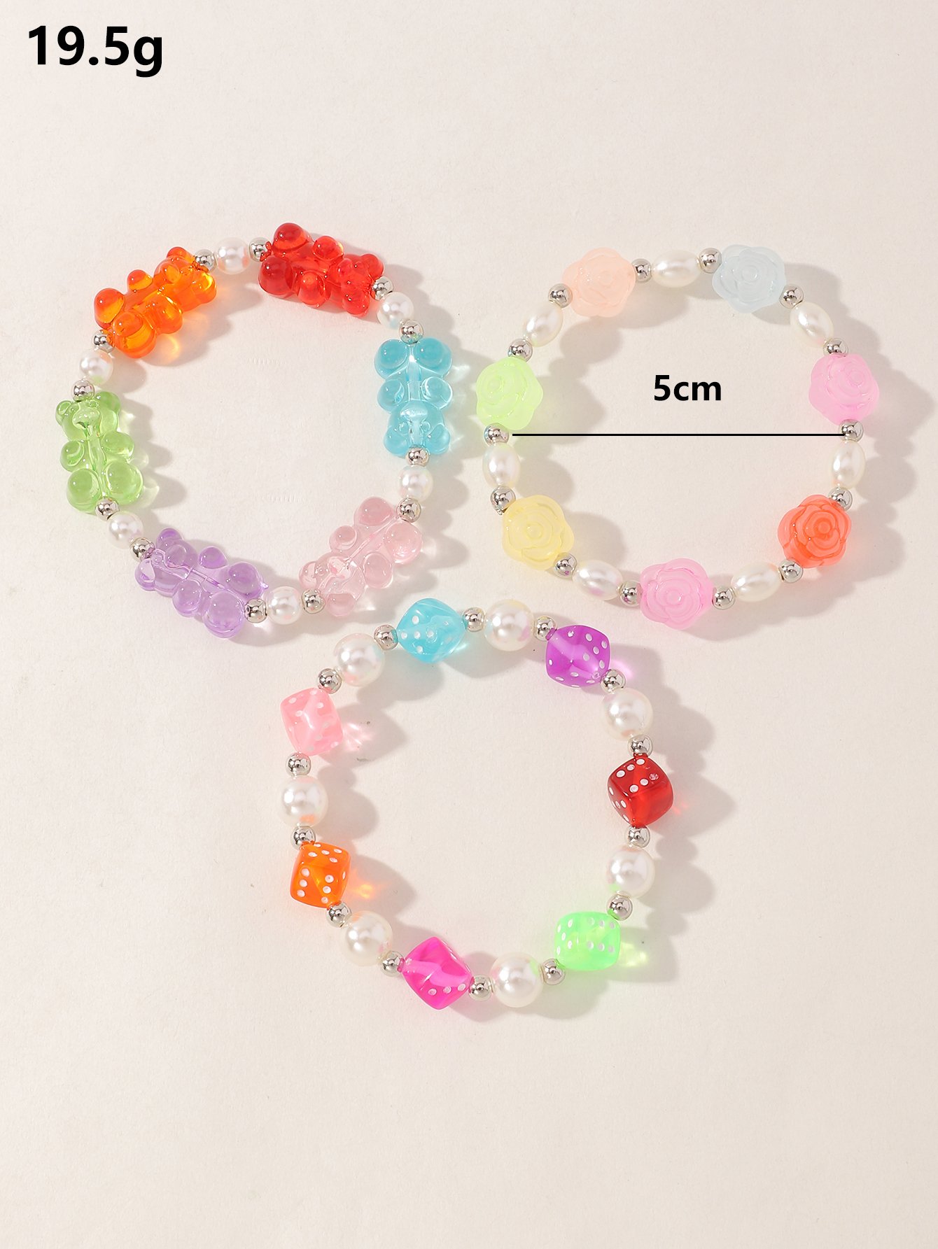 Pack of 3 - Girls Multi-Color Beaded Bracelets with Multi Charms