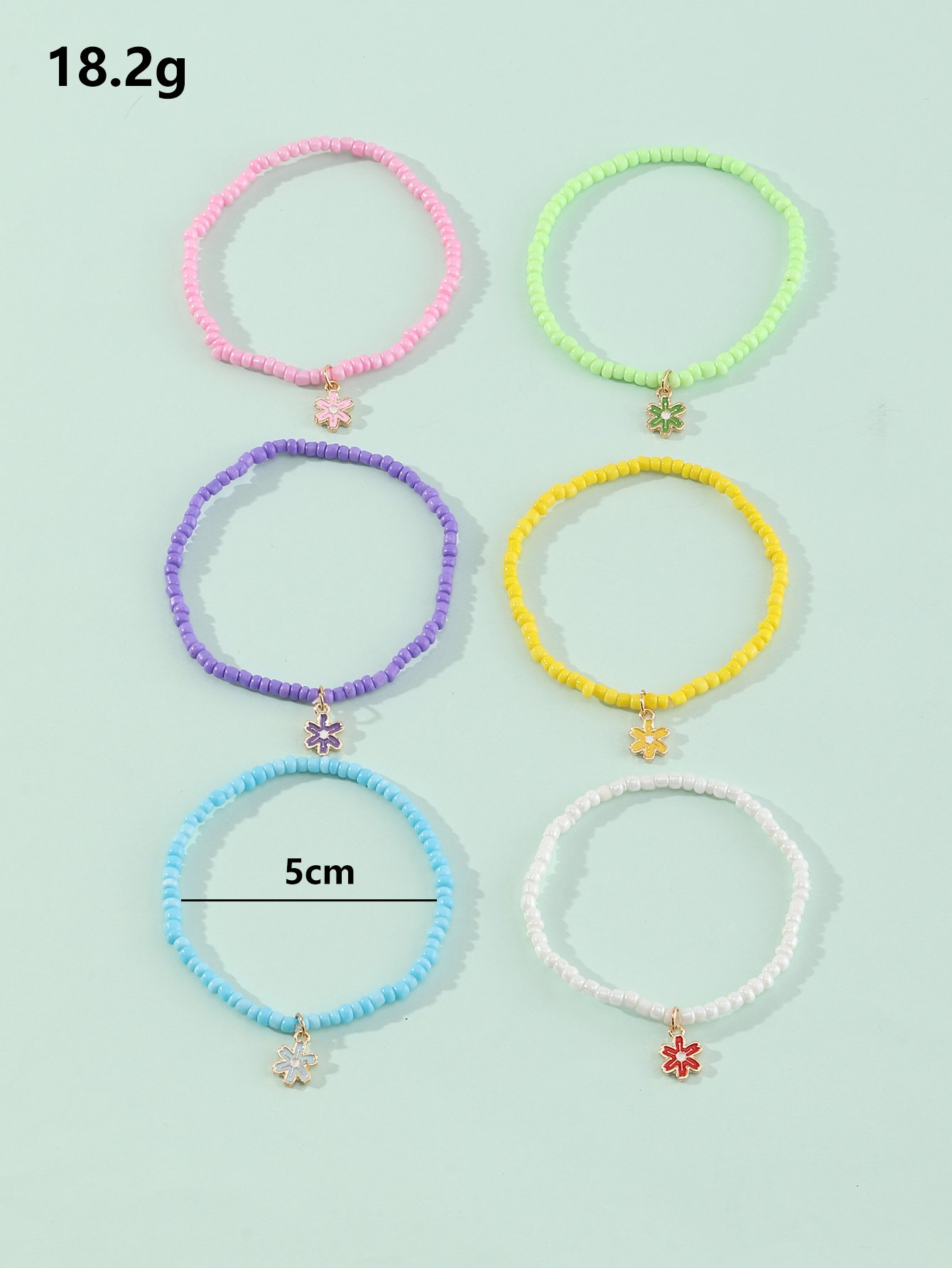 Pack of 6 - Girls Multi-Color Flower Charm Beaded Bracelets