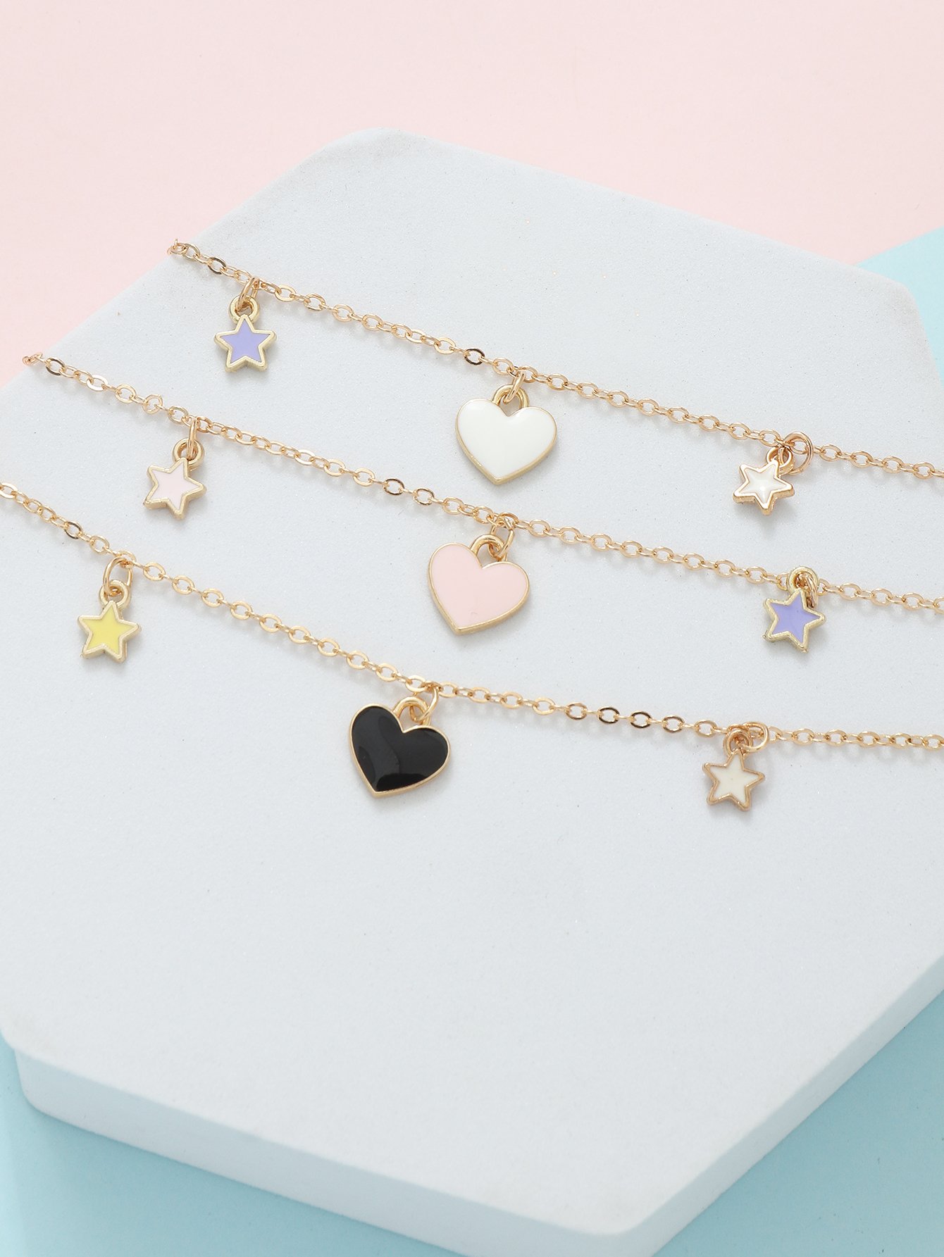Pack of 3 - Girls Gold Tone Star and Heart Charm Bracelets