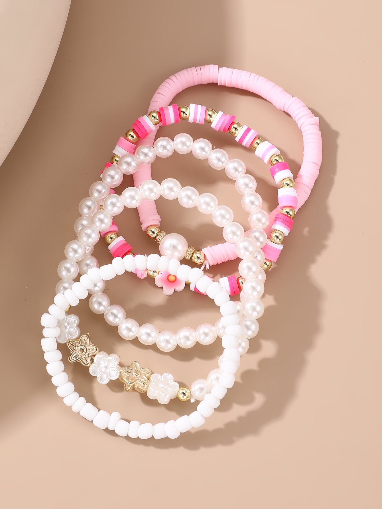 Pack of 5 - Girls Multi-Color Flower and Star Charms Beaded Bracelet