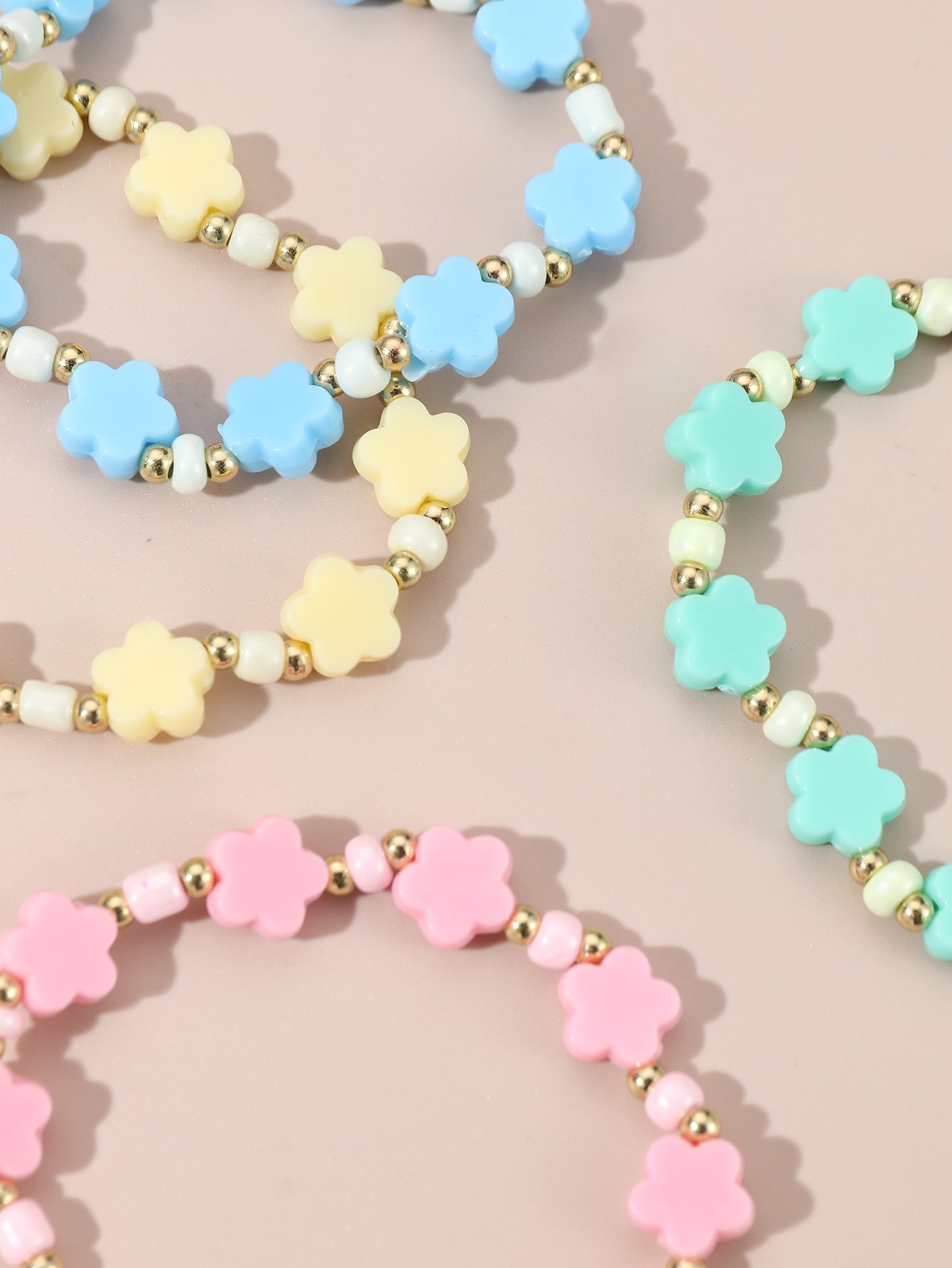 Pack of 7 - Girls Multi-Color Pastel Flower Beaded Bracelets