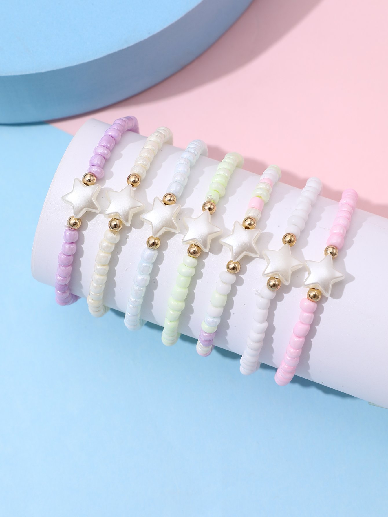 Pack of 7 - Girls Multi-Color Star Beaded Bracelets