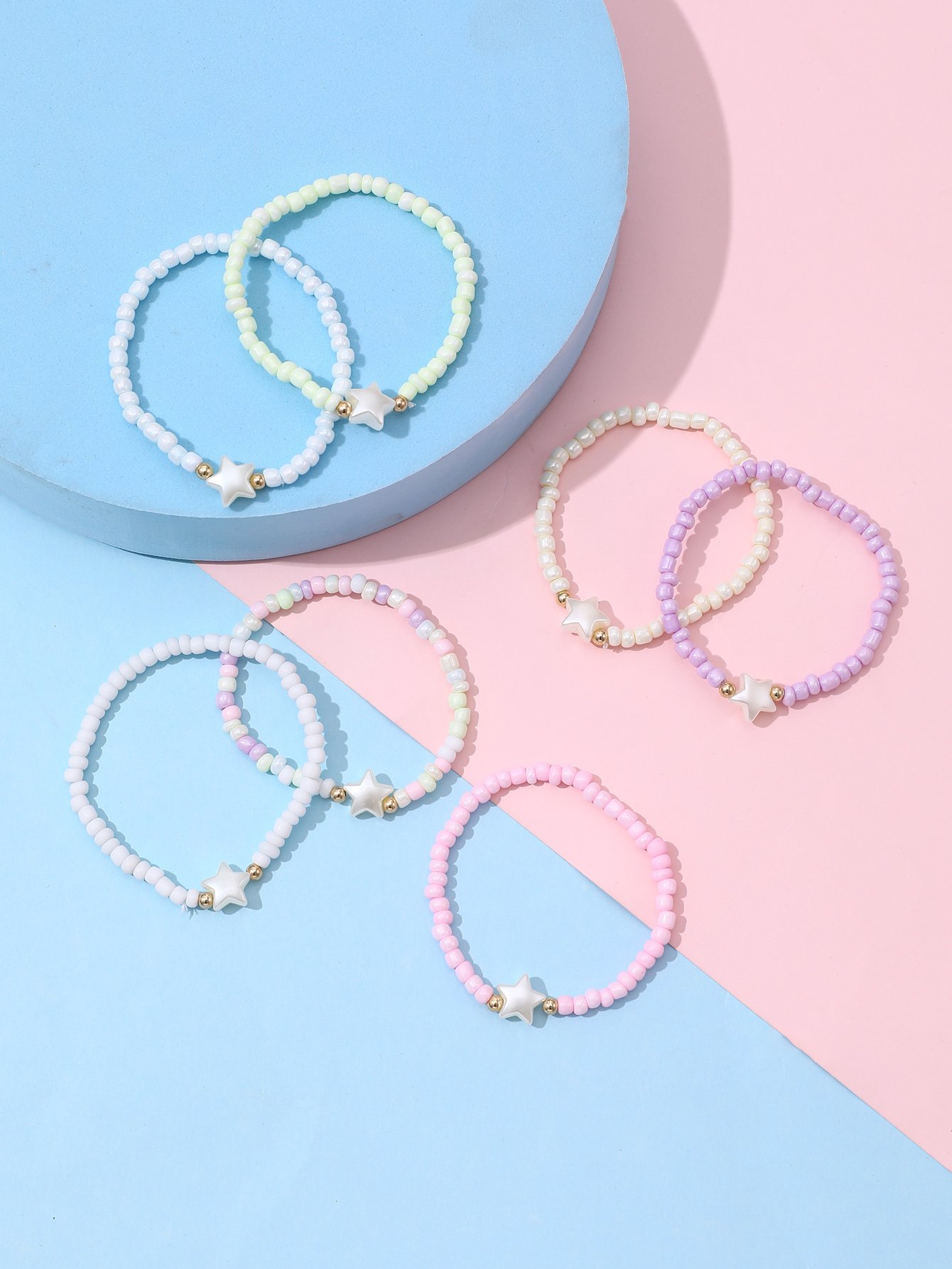 Pack of 7 - Girls Multi-Color Star Beaded Bracelets