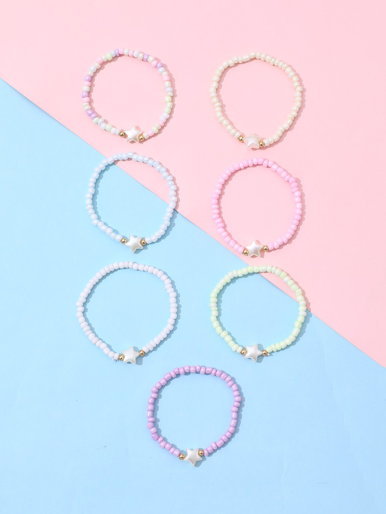 Pack of 7 - Girls Multi-Color Star Beaded Bracelets