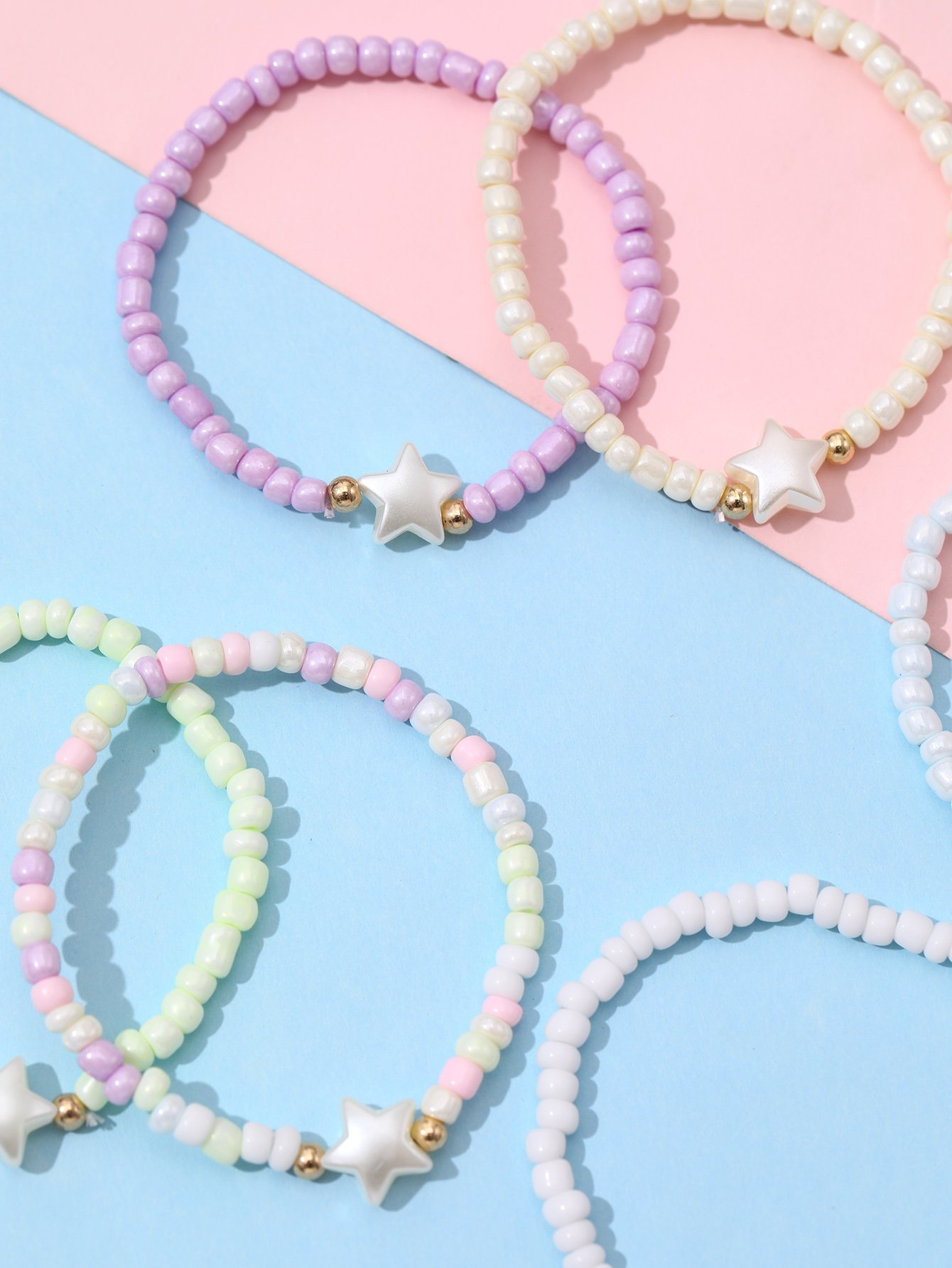 Pack of 7 - Girls Multi-Color Star Beaded Bracelets