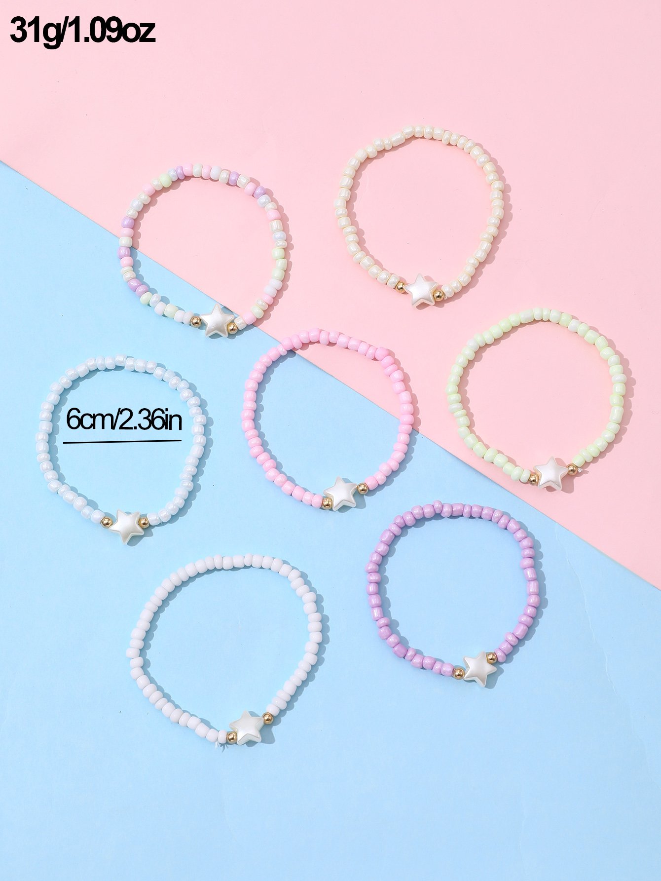 Pack of 7 - Girls Multi-Color Star Beaded Bracelets