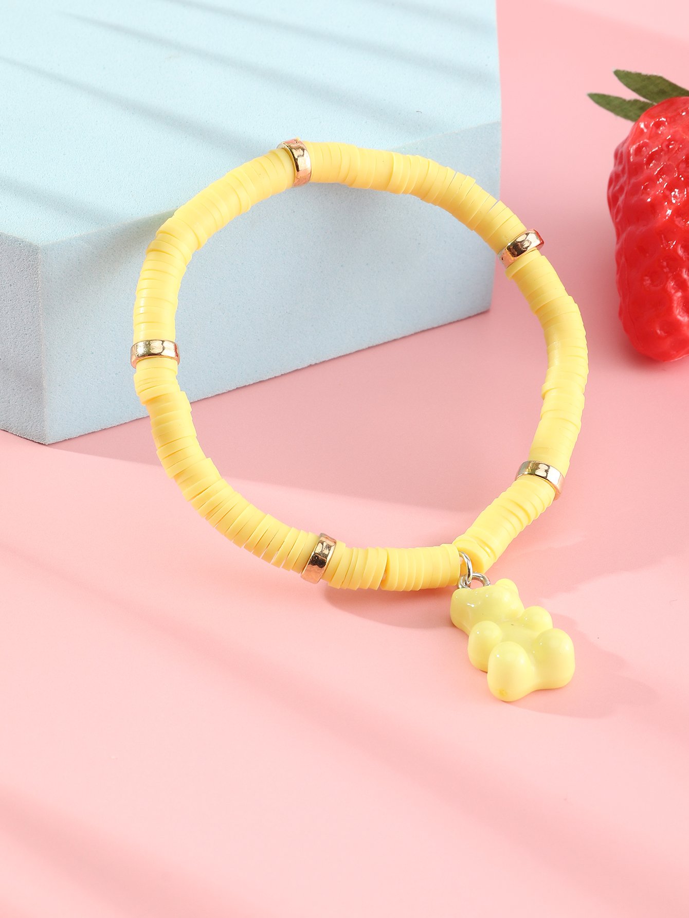 Girls Yellow Gummy Bear Charm Beaded Bracelet
