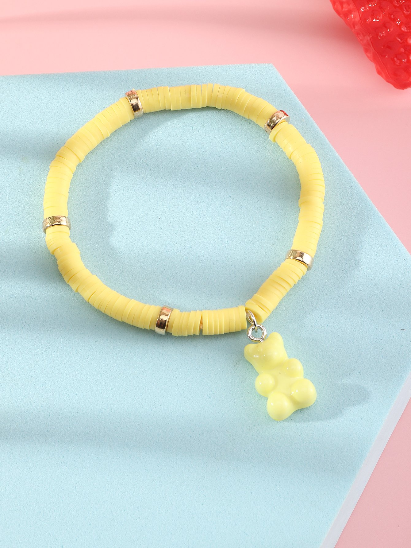 Girls Yellow Gummy Bear Charm Beaded Bracelet