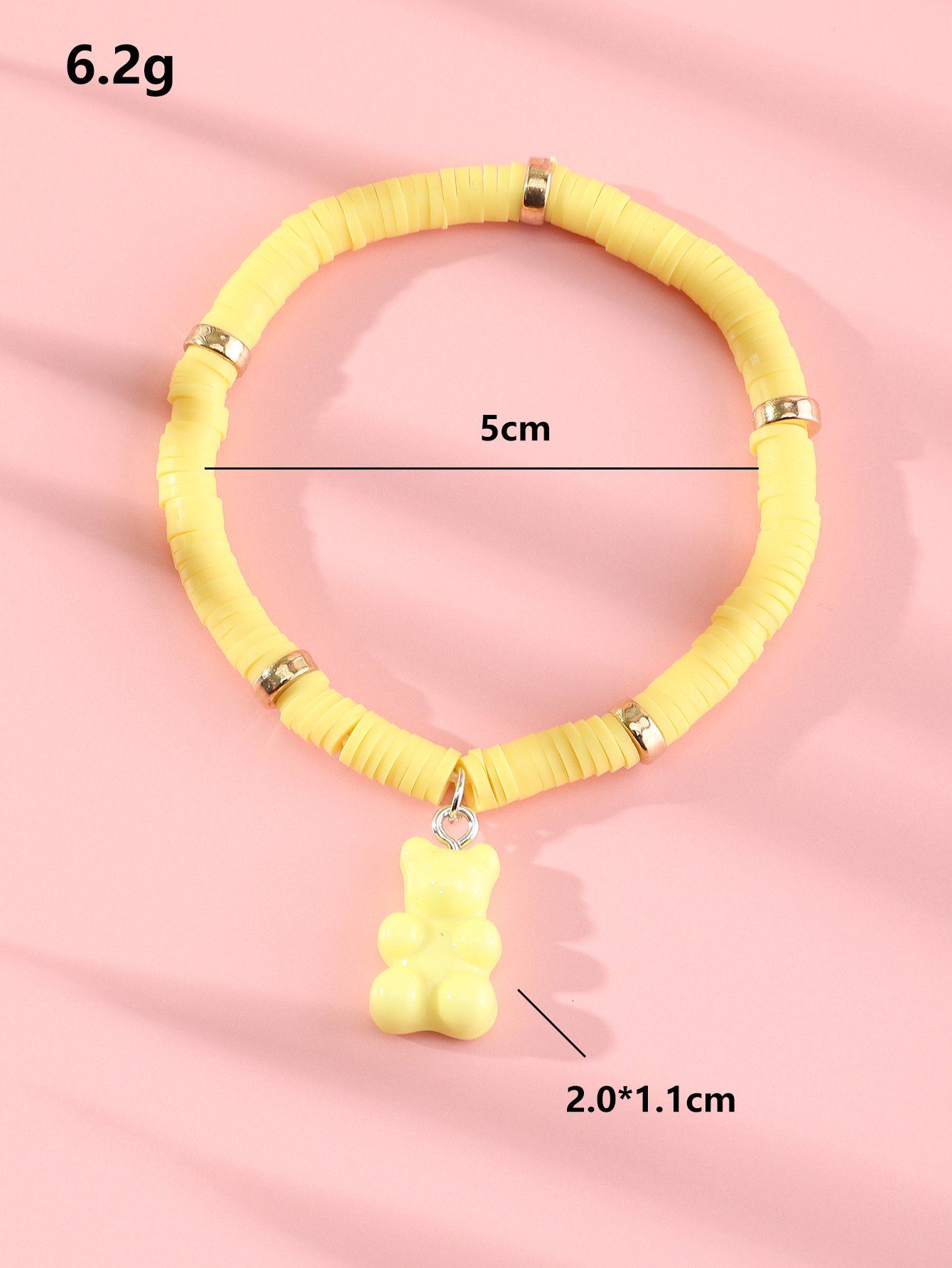 Girls Yellow Gummy Bear Charm Beaded Bracelet