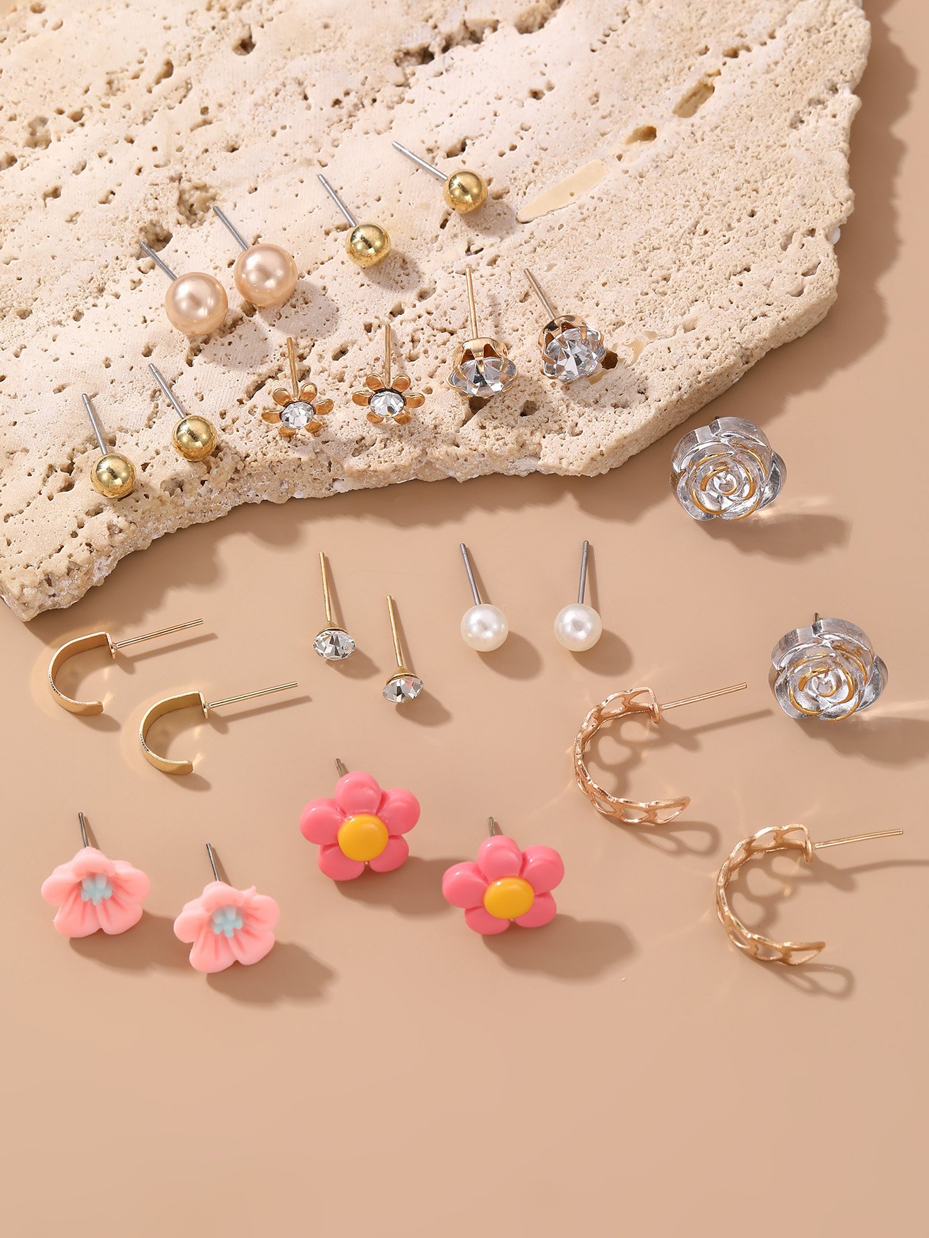 Girls Set of 12 - Flower Stud Earrings