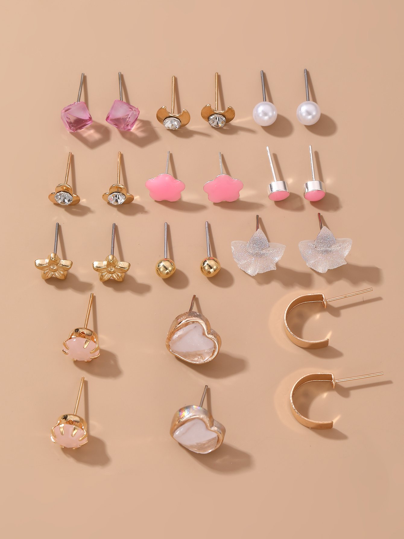 Girls Set of 12 - Flower Detail Stud Earrings
