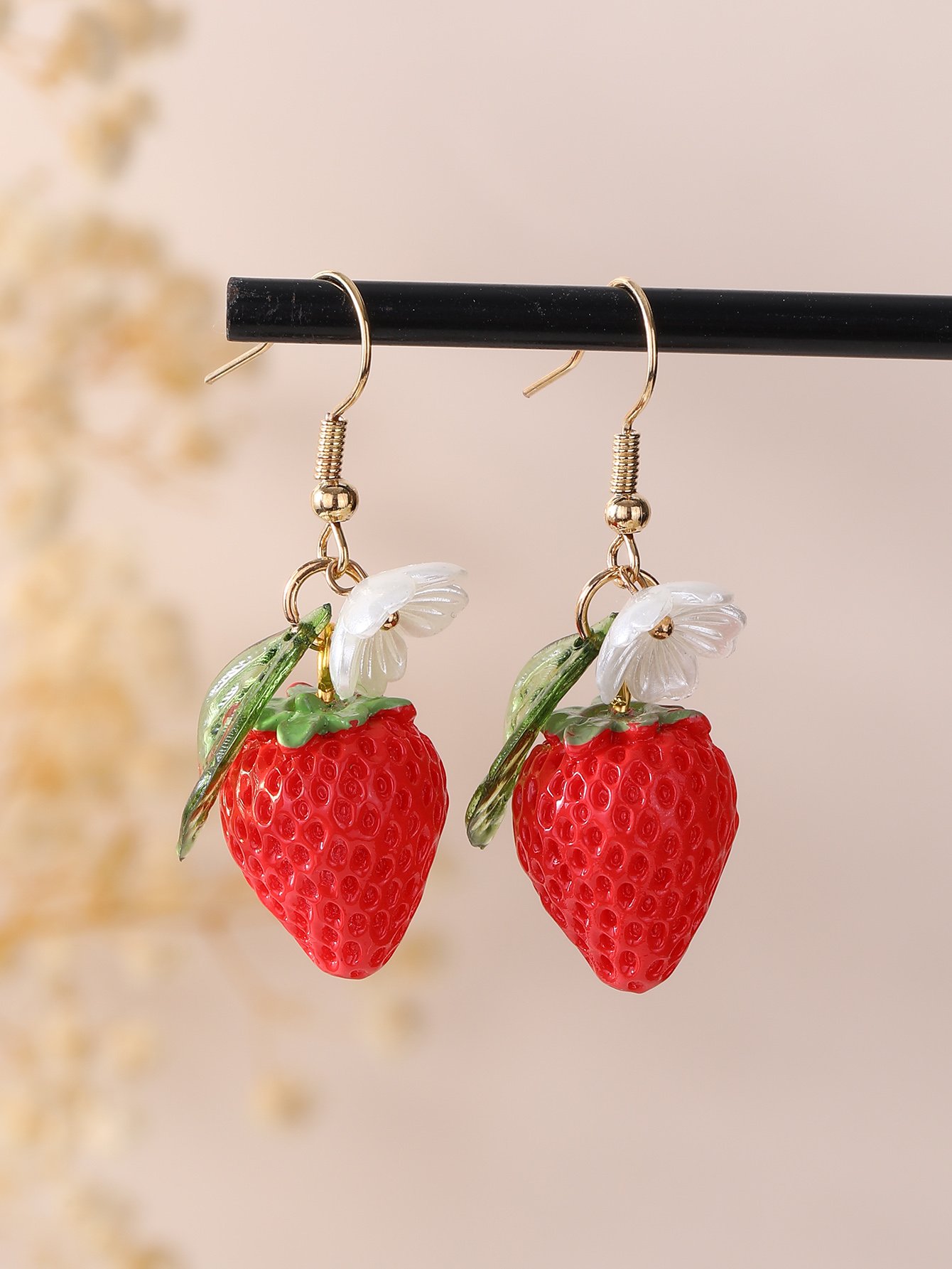 Girls Red Strawberry Dangle Earrings
