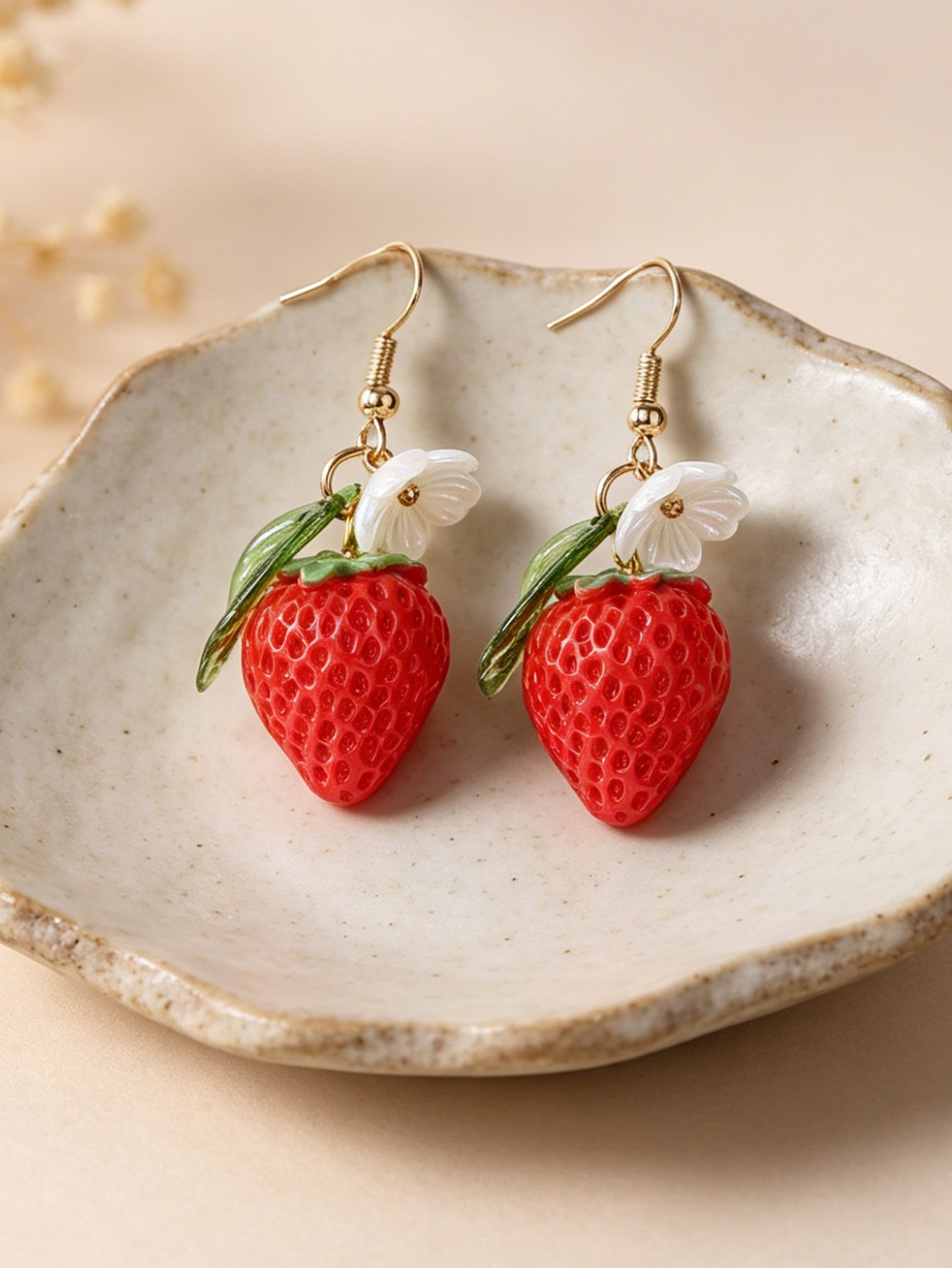 Girls Red Strawberry Dangle Earrings