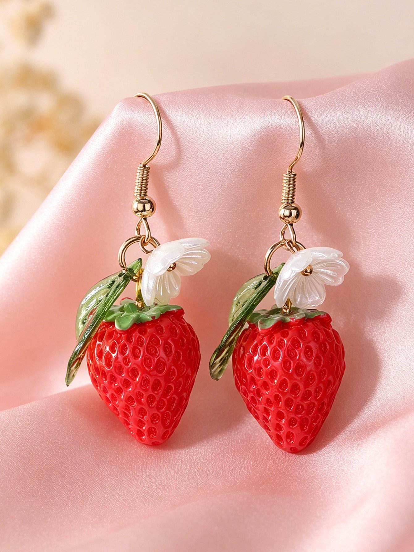 Girls Red Strawberry Dangle Earrings
