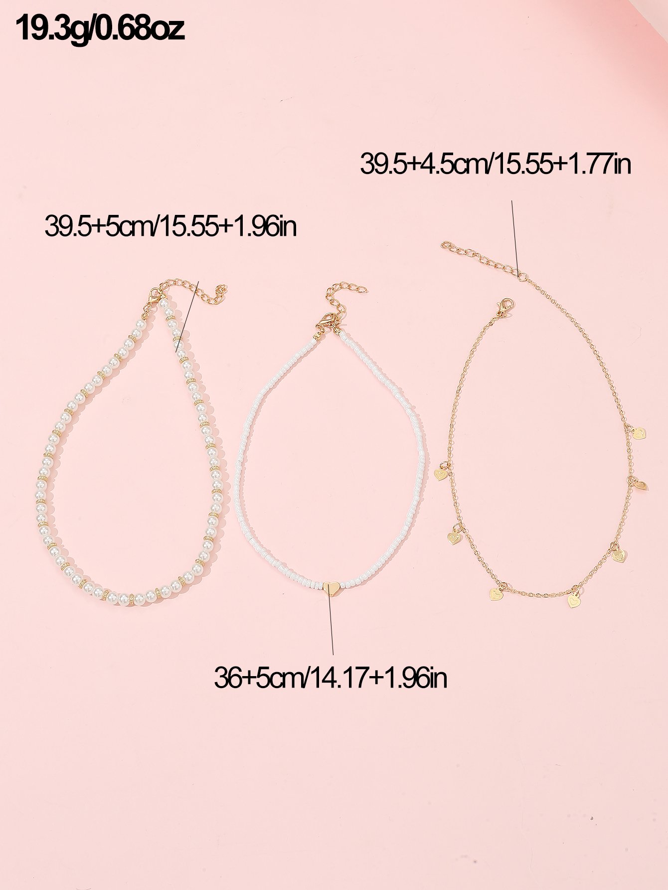 Pack of 3 - Multi-Color Girls Heart Charm and Pearl Beaded Necklace