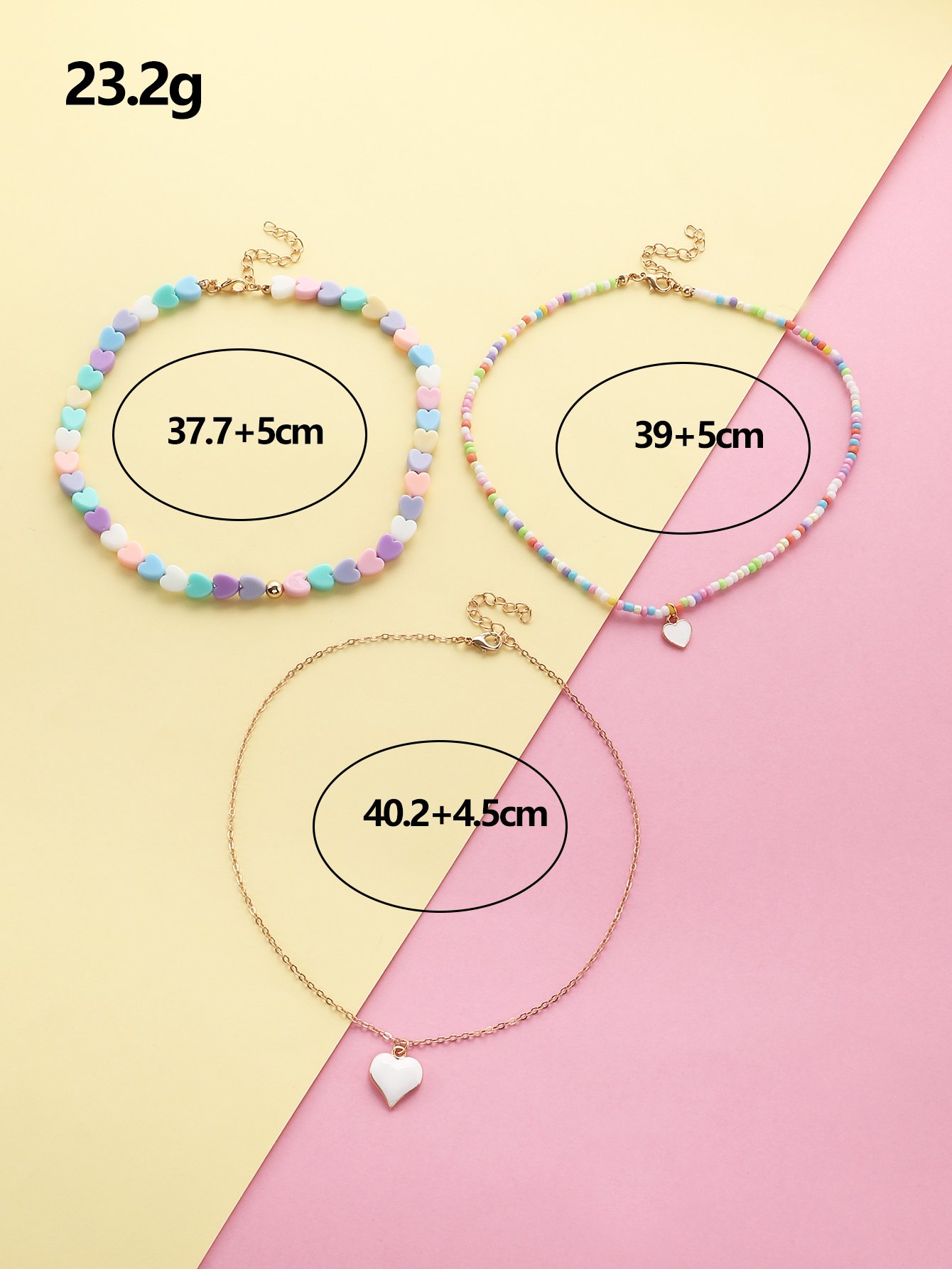 Pack of 3 - Girls Multi-Color Heart Charm Chocker Necklaces