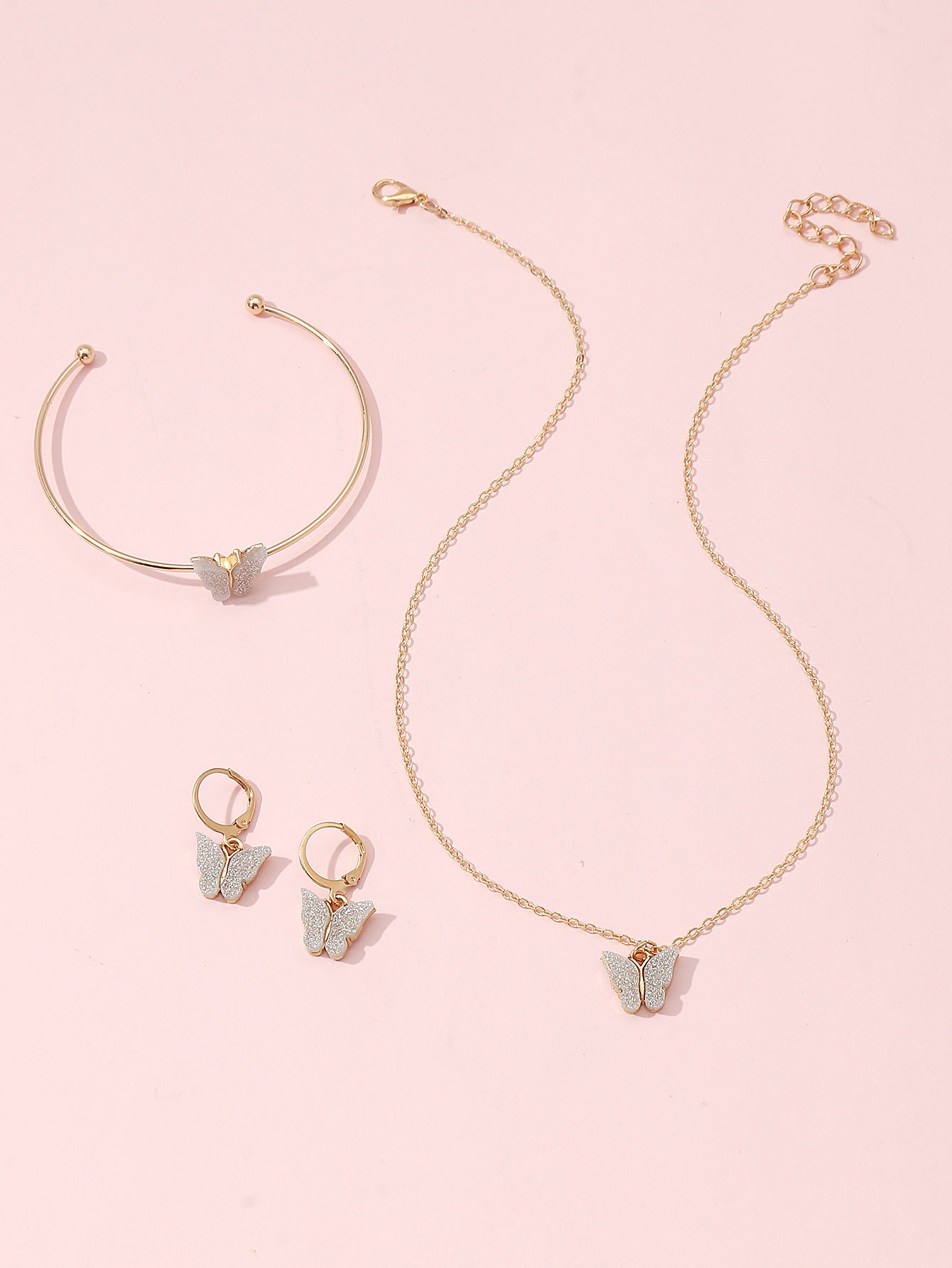 Butterfly Jewelry Set - Necklace, Bracelet and Earrings (4-Piece)