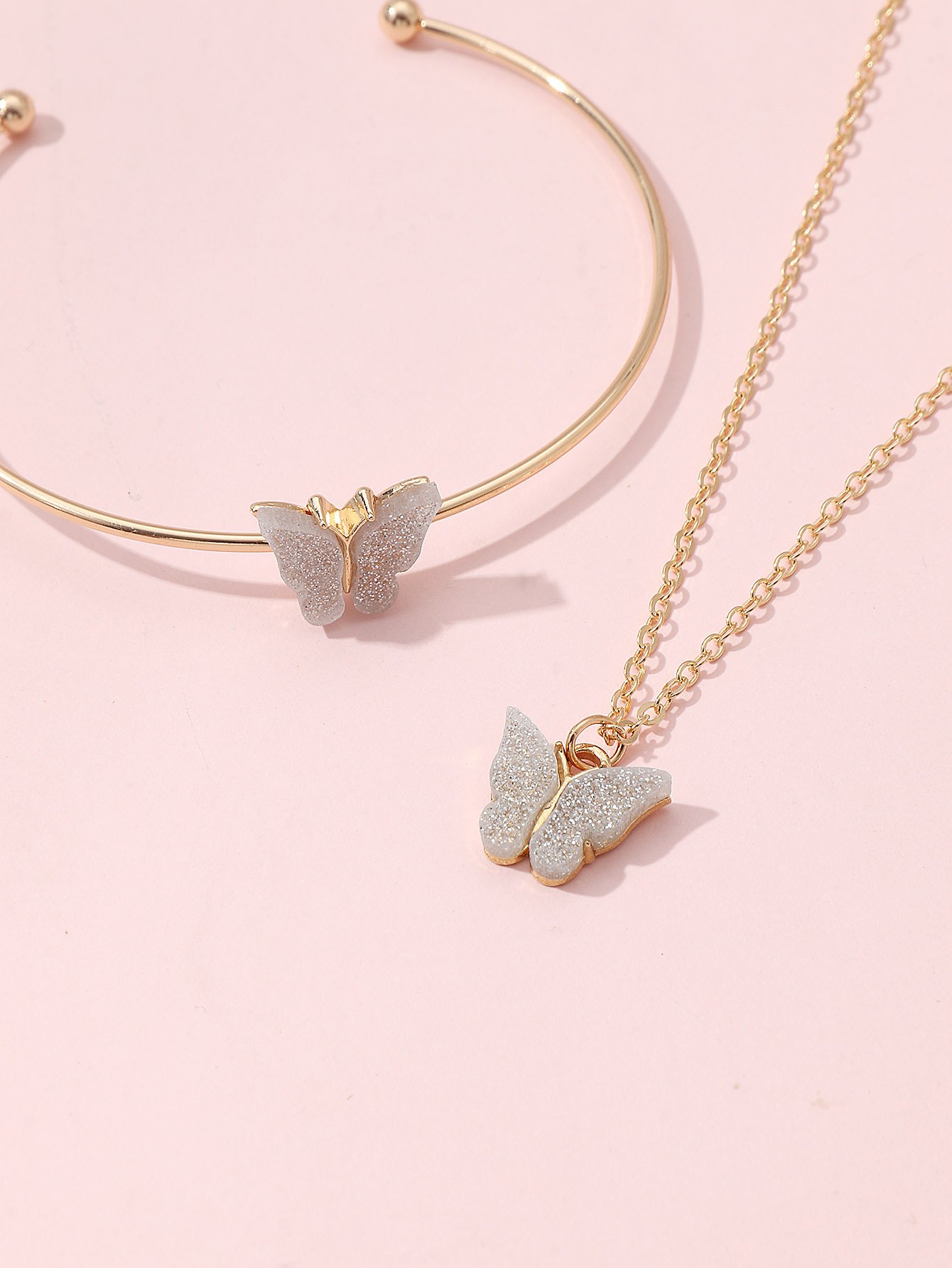Butterfly Jewelry Set - Necklace, Bracelet and Earrings (4-Piece)