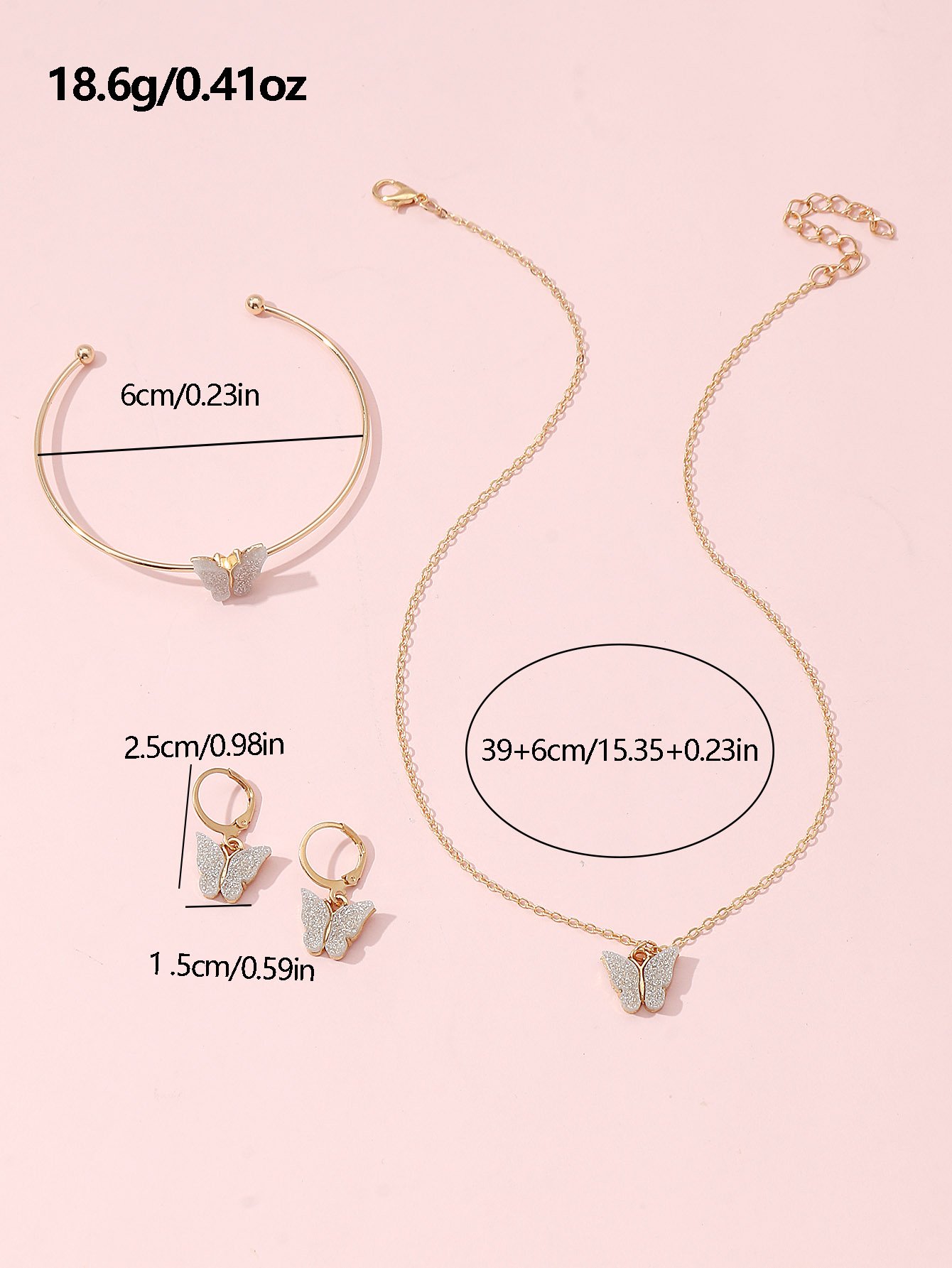 Butterfly Jewelry Set - Necklace, Bracelet and Earrings (4-Piece)