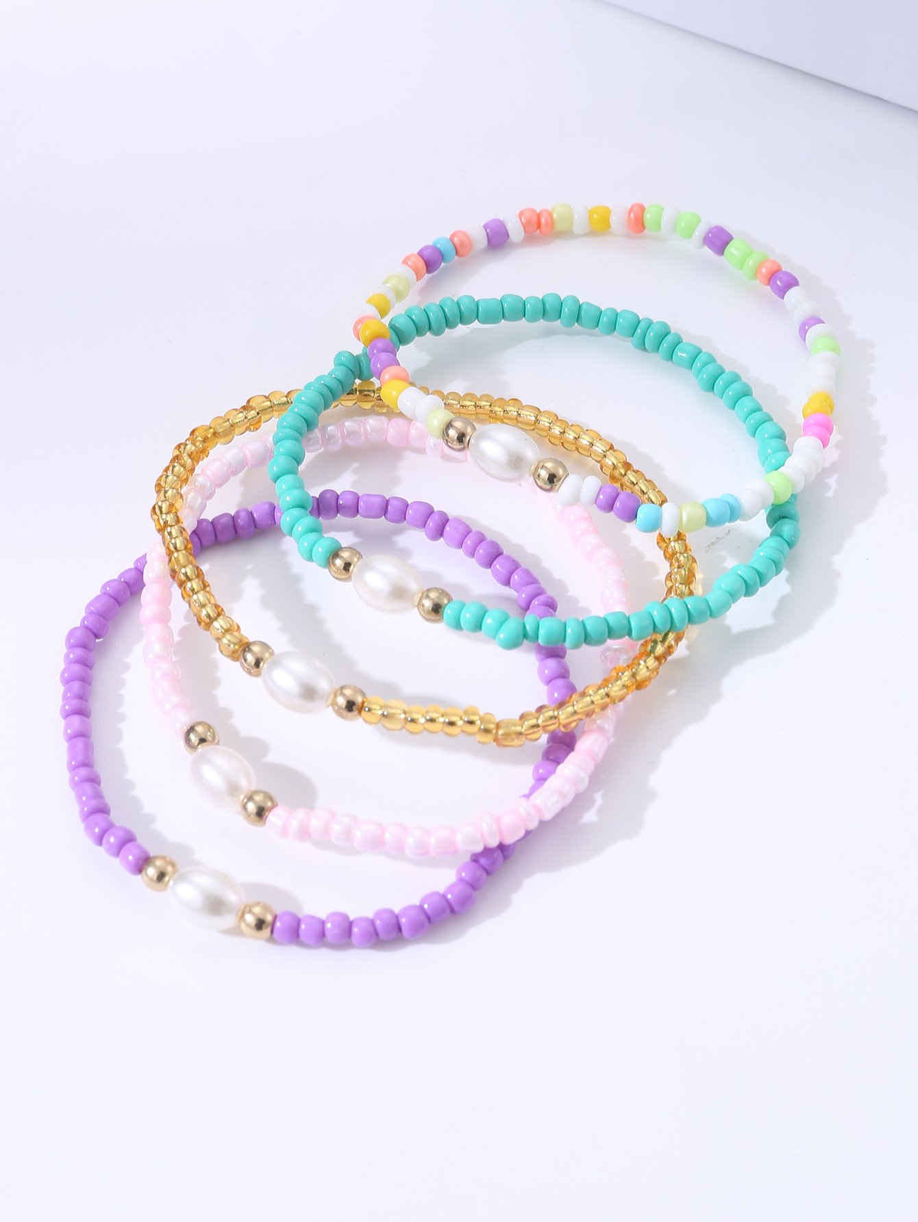 Pack of 5 - Girls Multi-Color Beaded Bracelets