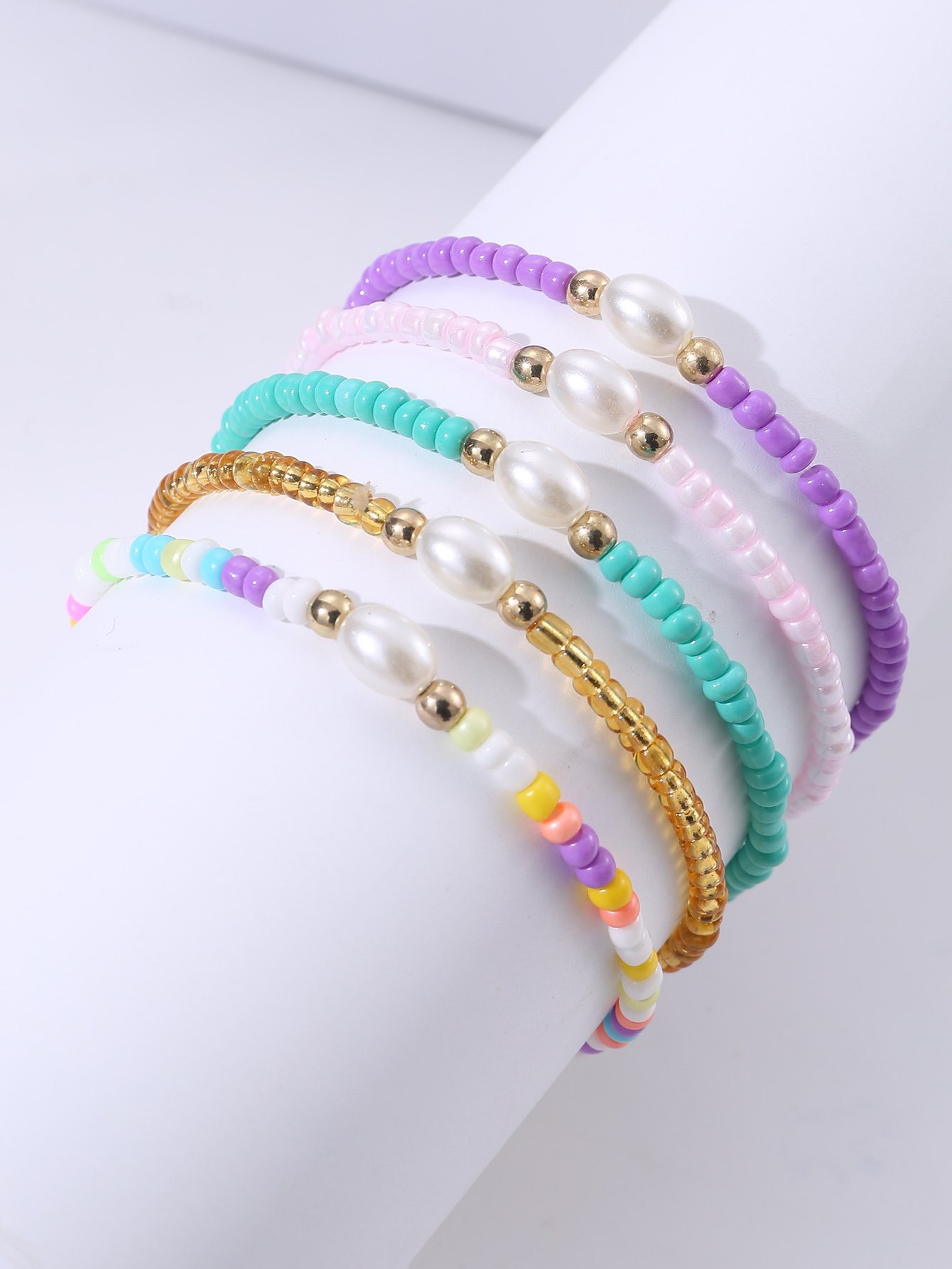 Pack of 5 - Girls Multi-Color Beaded Bracelets
