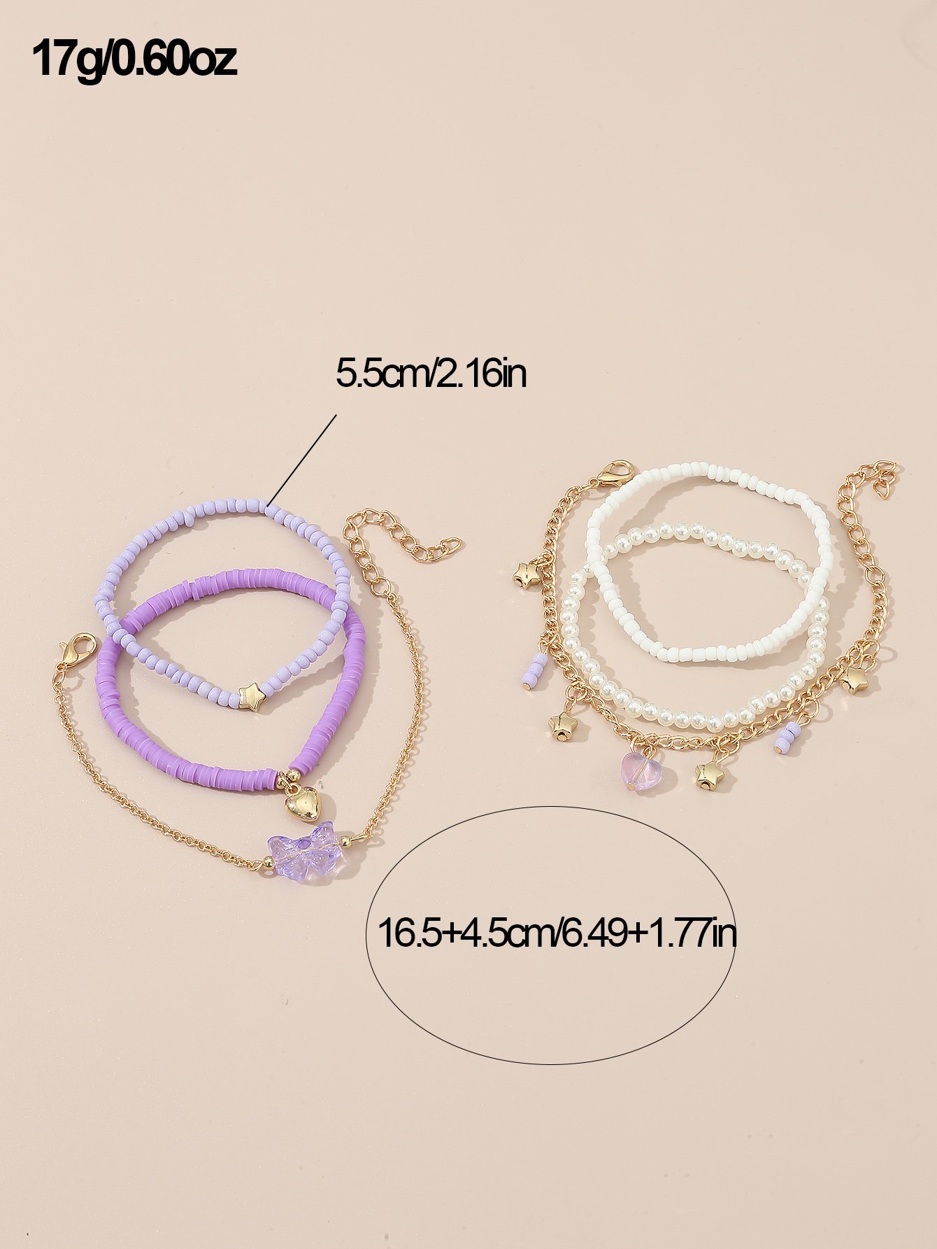 Pack of 6 - Girls Multi-Color Pastel Beaded and Charm Bracelets