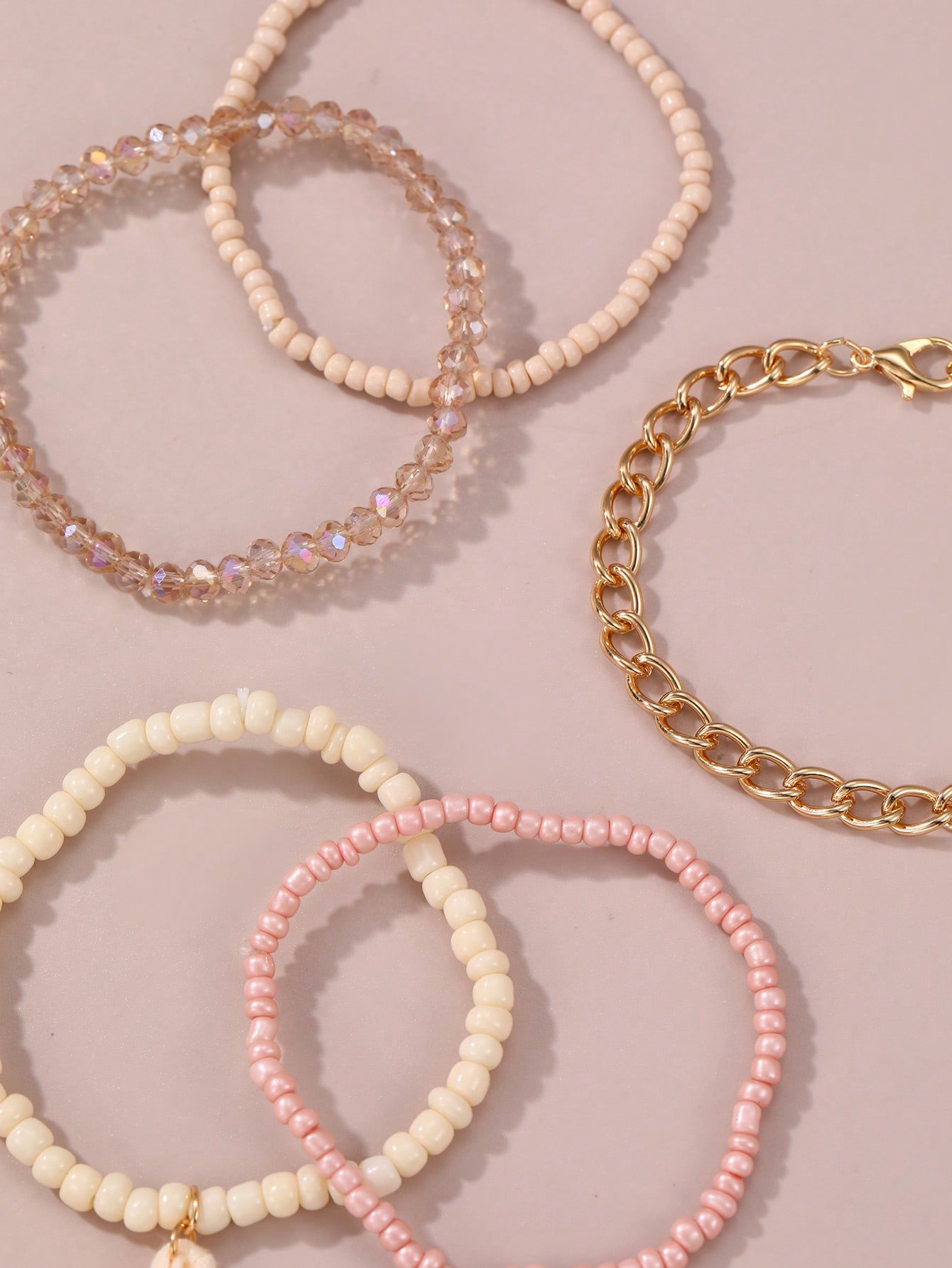 Pack of 6 - Girls Multi-Color Beaded and Chain Bracelets