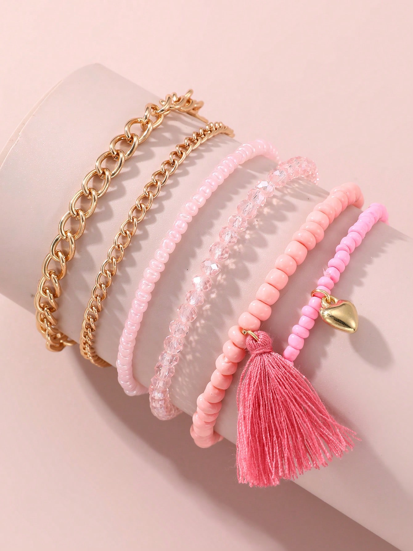 Pack of 6 - Girls Multi-Color Beaded and Chain Bracelets