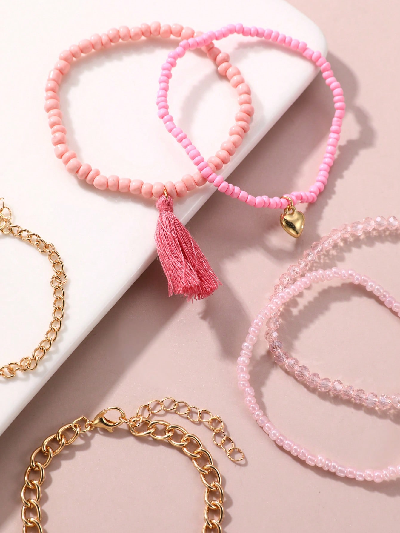 Pack of 6 - Girls Multi-Color Beaded and Chain Bracelets
