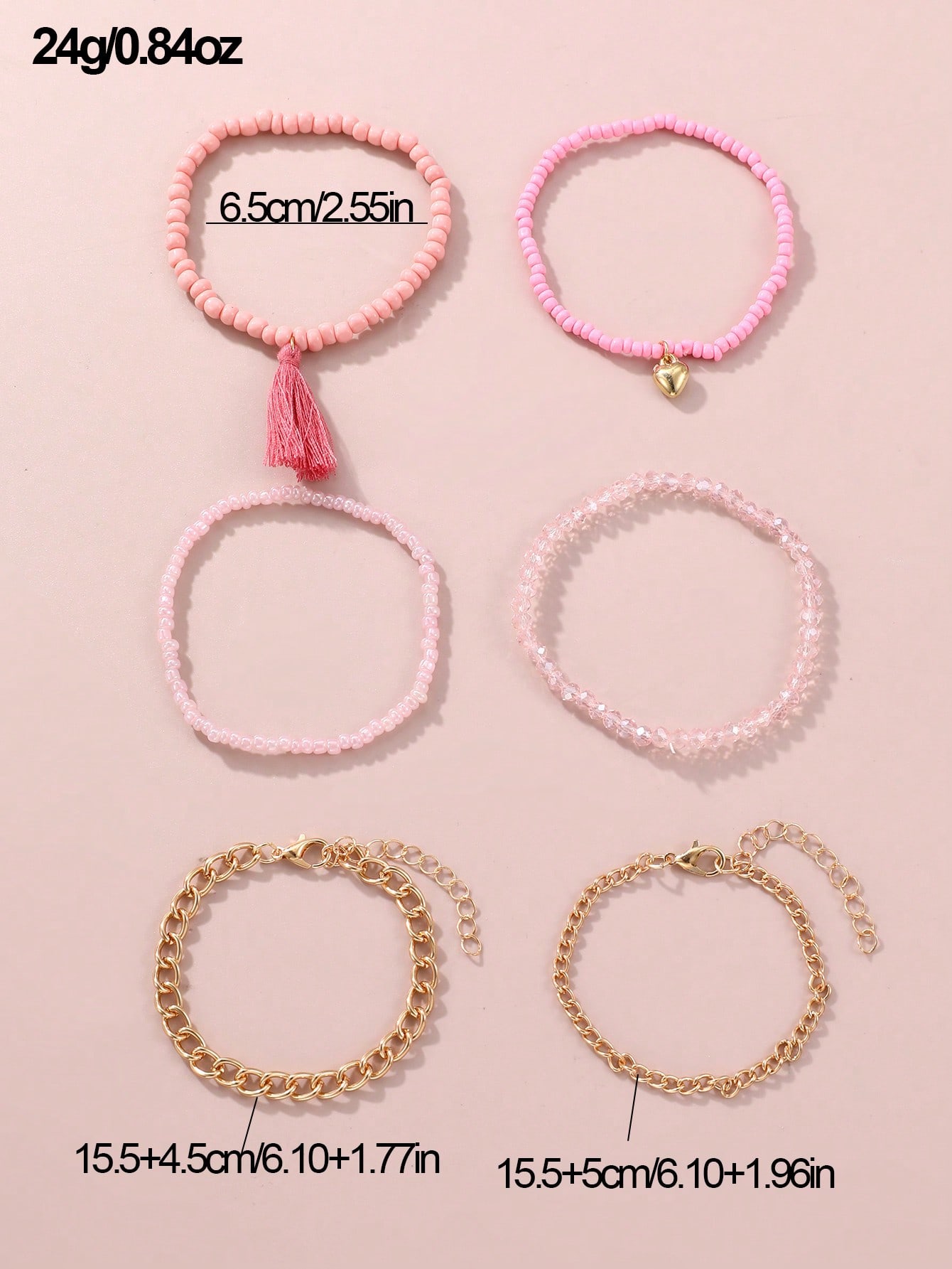 Pack of 6 - Girls Multi-Color Beaded and Chain Bracelets