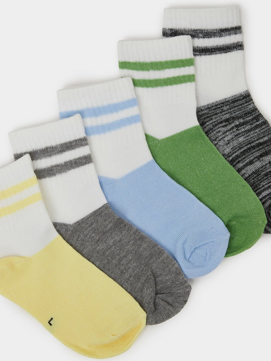 Pack of 5 - Girls Striped Cotton Blend Socks