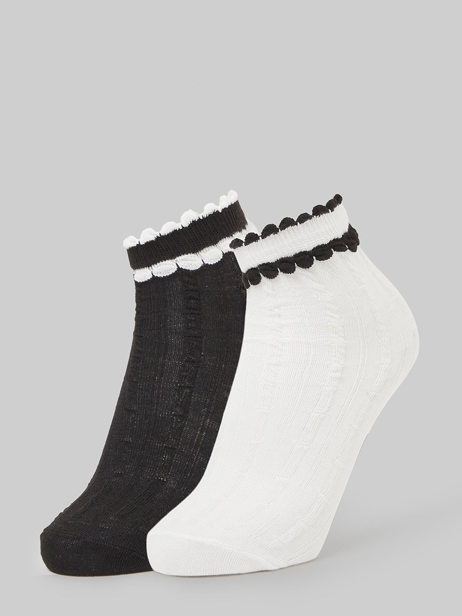 Pack of 2 - Girls Scalloped Edge Detail Socks