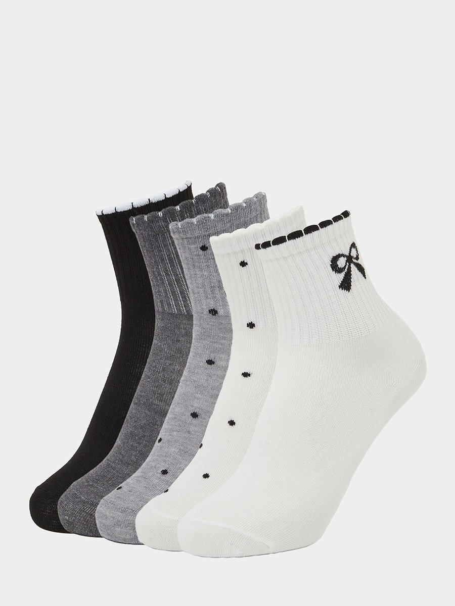 Girls Pack of 5 - Bow Detail Quarter Socks