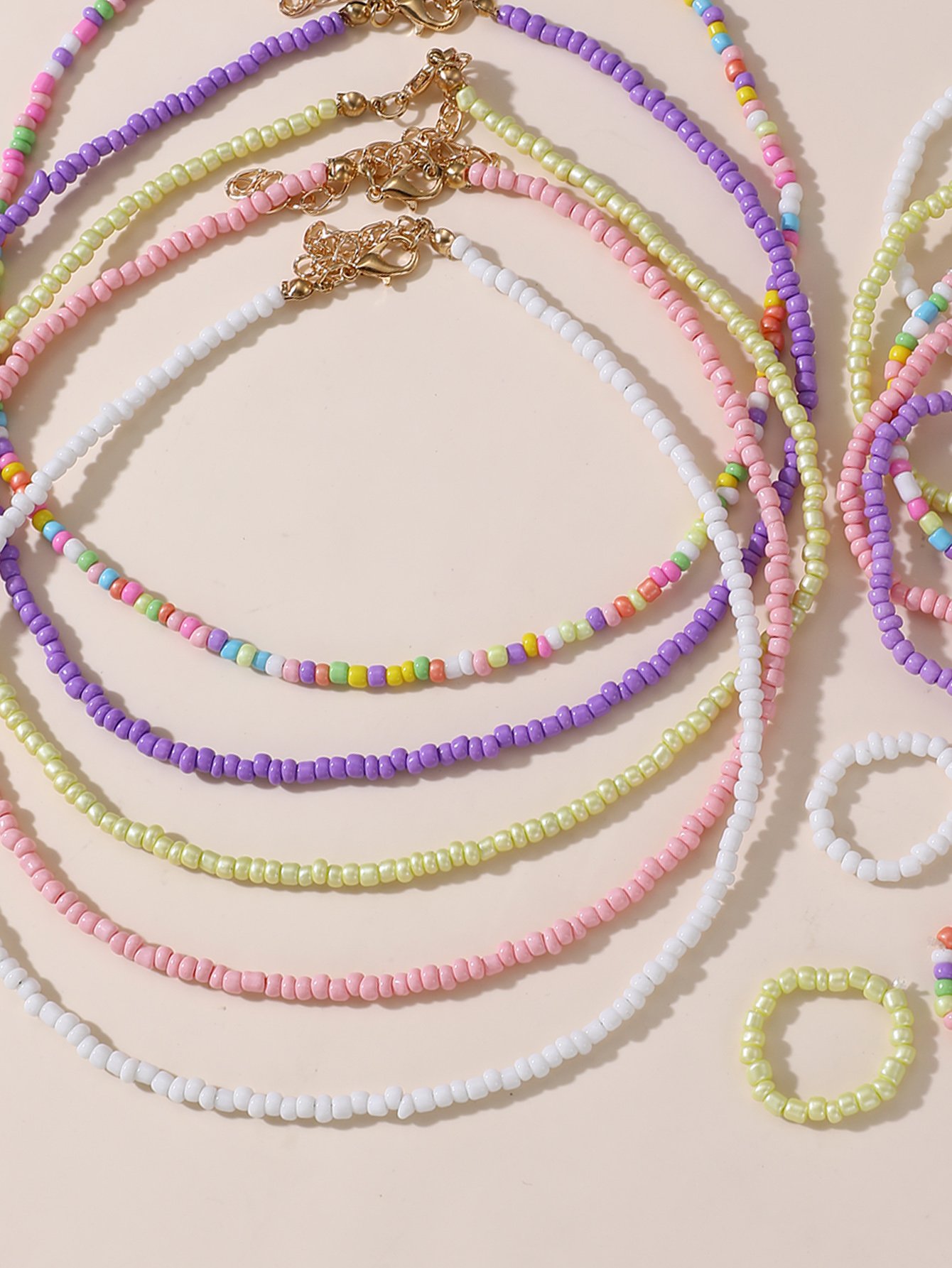 15-Piece Pastel Beaded Necklace, Bracelet and Ring Set for Kids