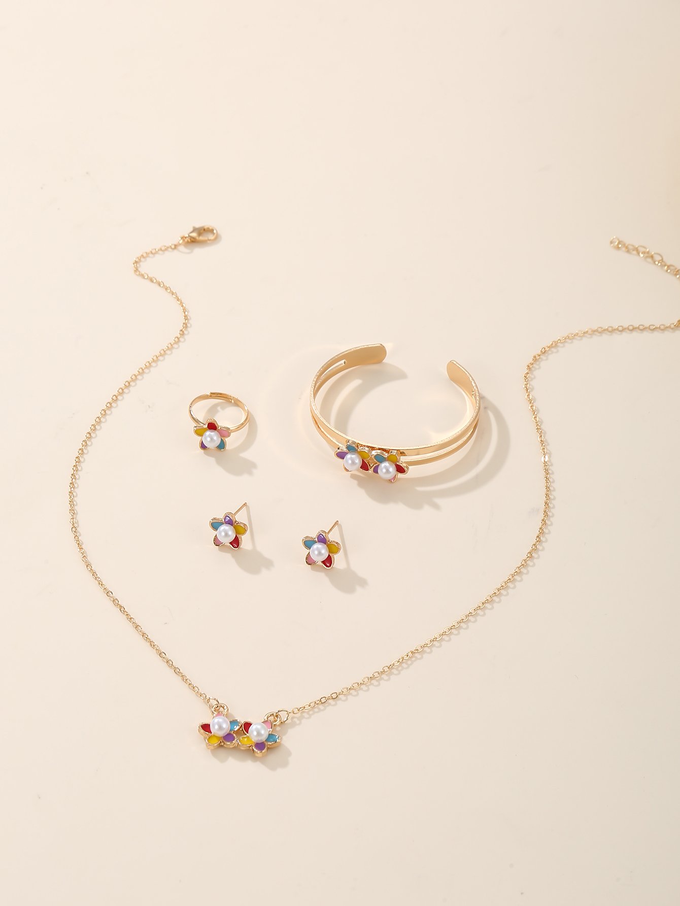 Colorful Flower Charm Kids Jewelry Set (5-Piece)