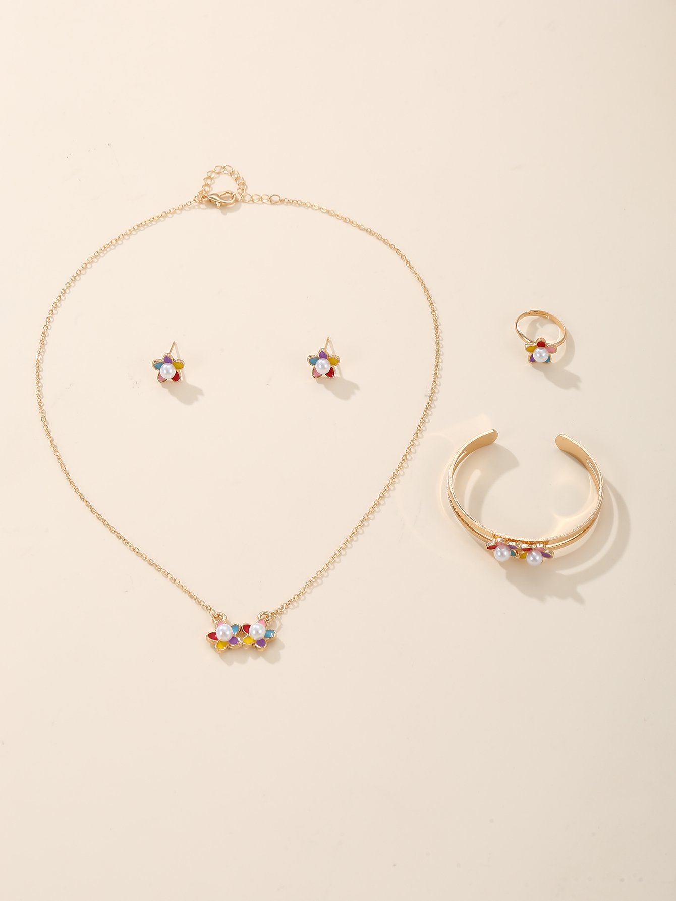 Colorful Flower Charm Kids Jewelry Set (5-Piece)