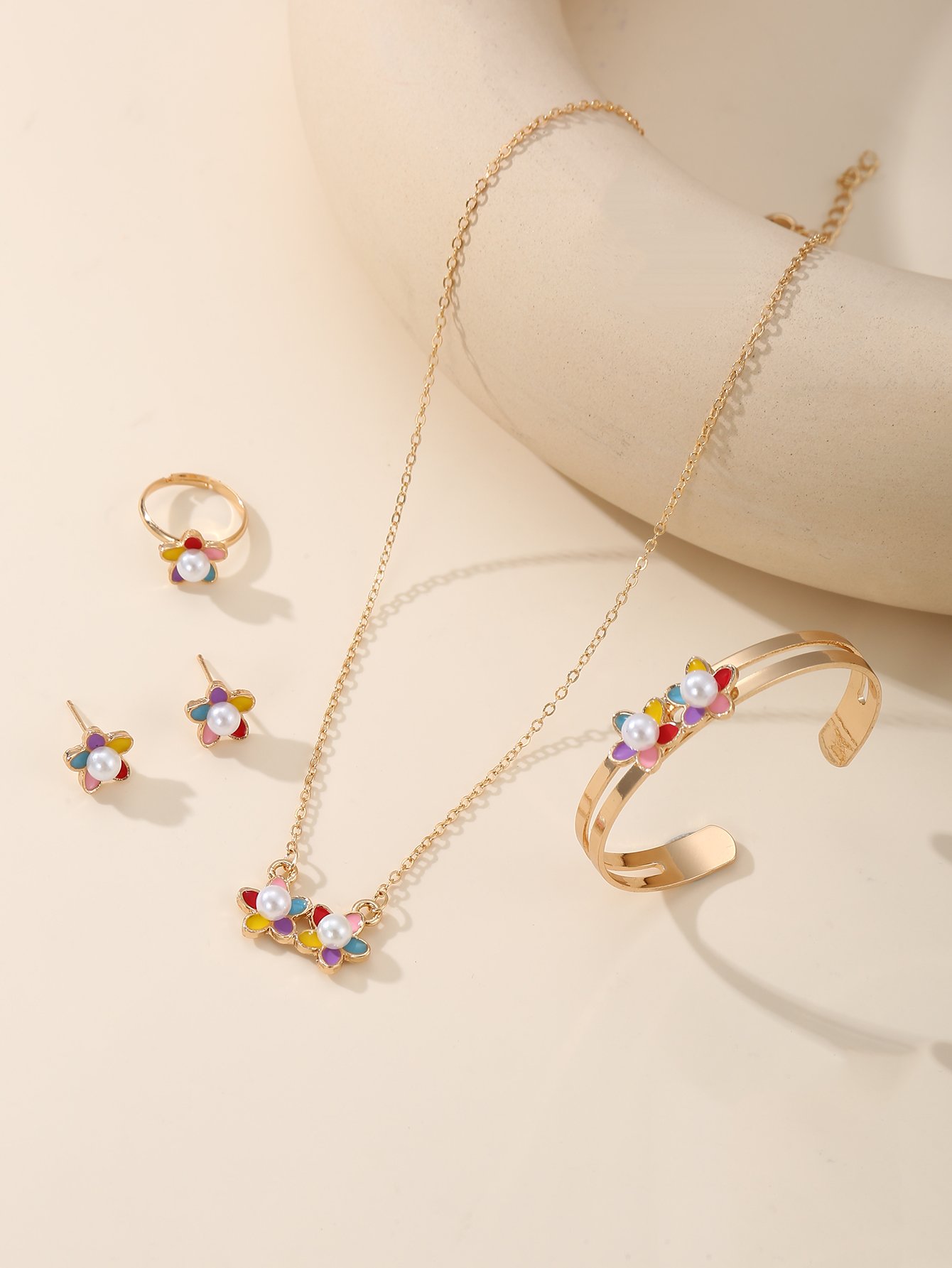 Colorful Flower Charm Kids Jewelry Set (5-Piece)