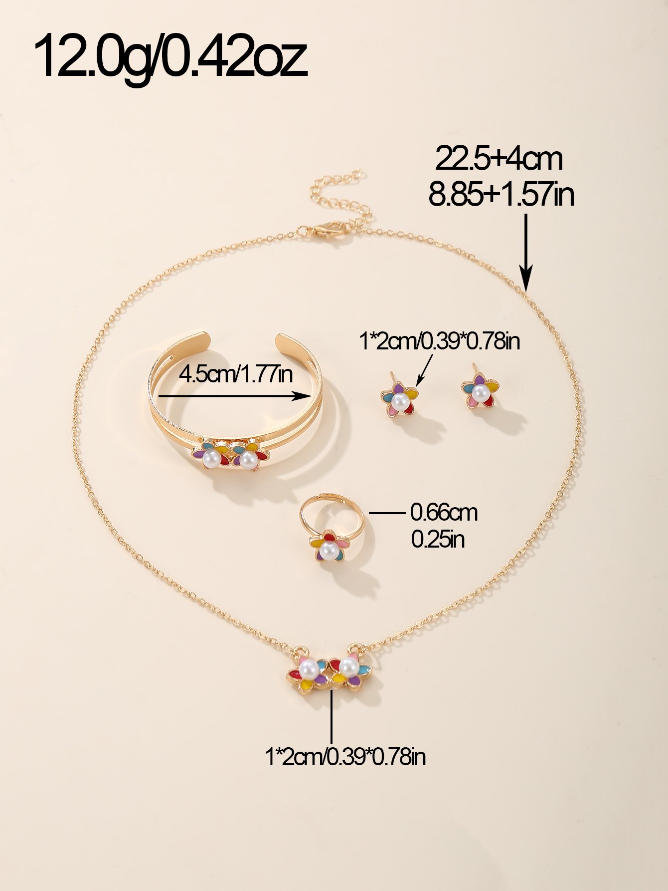Colorful Flower Charm Kids Jewelry Set (5-Piece)