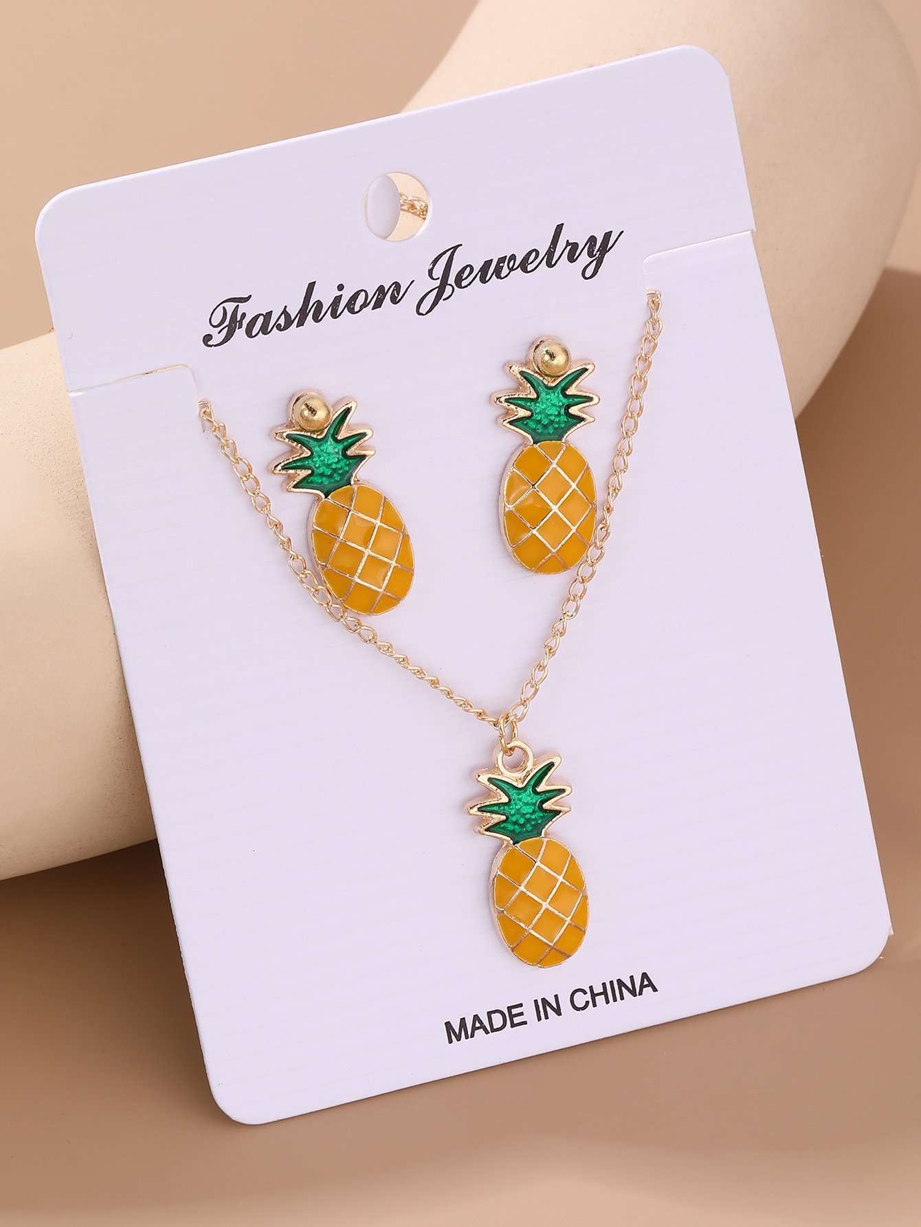 Girls Multi-Color Pineapple Charm Necklace and Earring Set