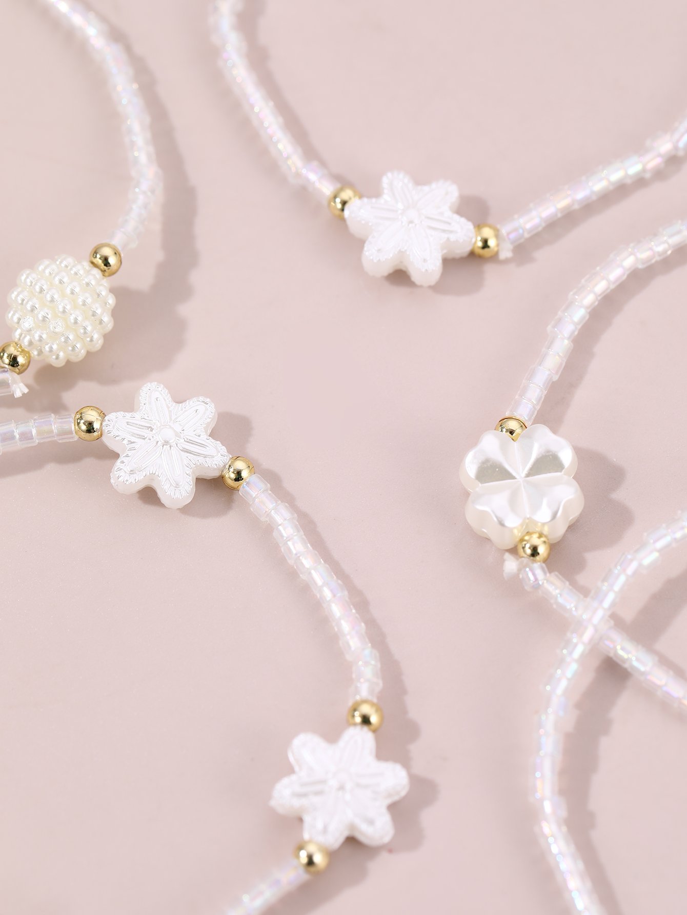 Pack of 5 - Girls White Beaded Charm Bracelet