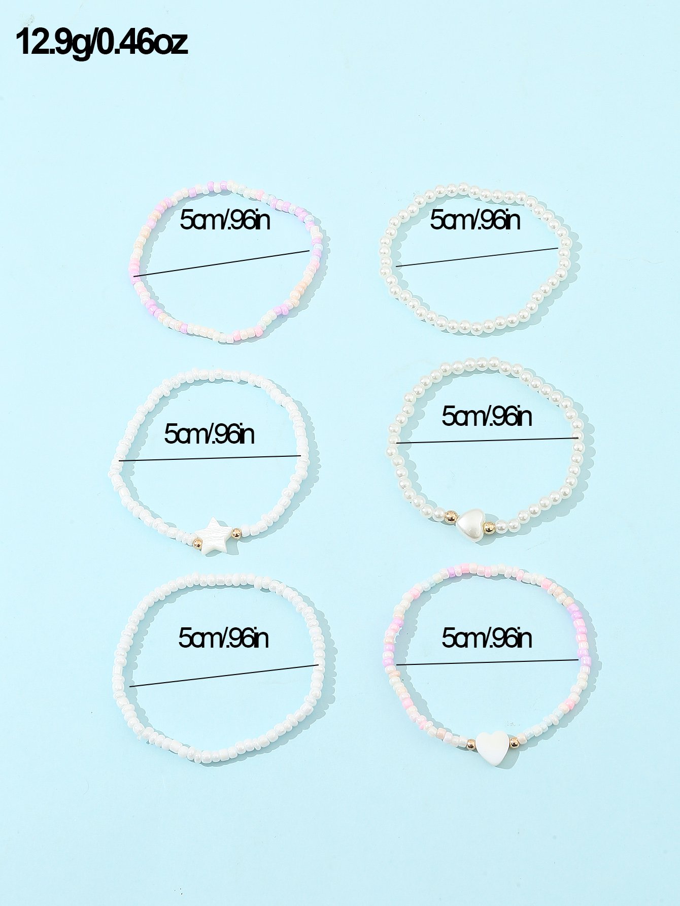 Pack of 6 - Girls White Pearl Beaded Bracelets with Multi Charms