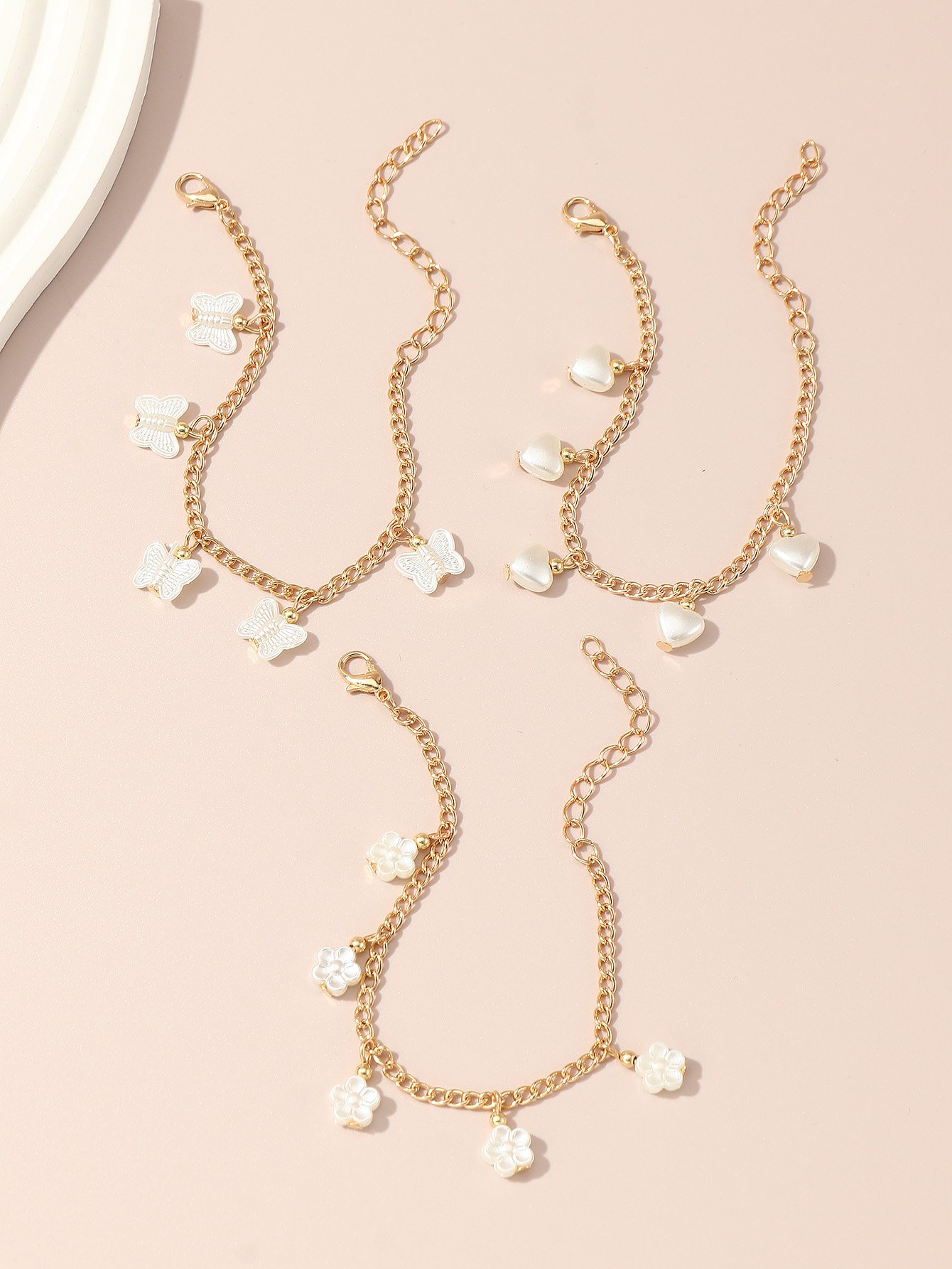 Pack of 3 - Girls Gold Tone Chain Bracelets with Butterfly Charms