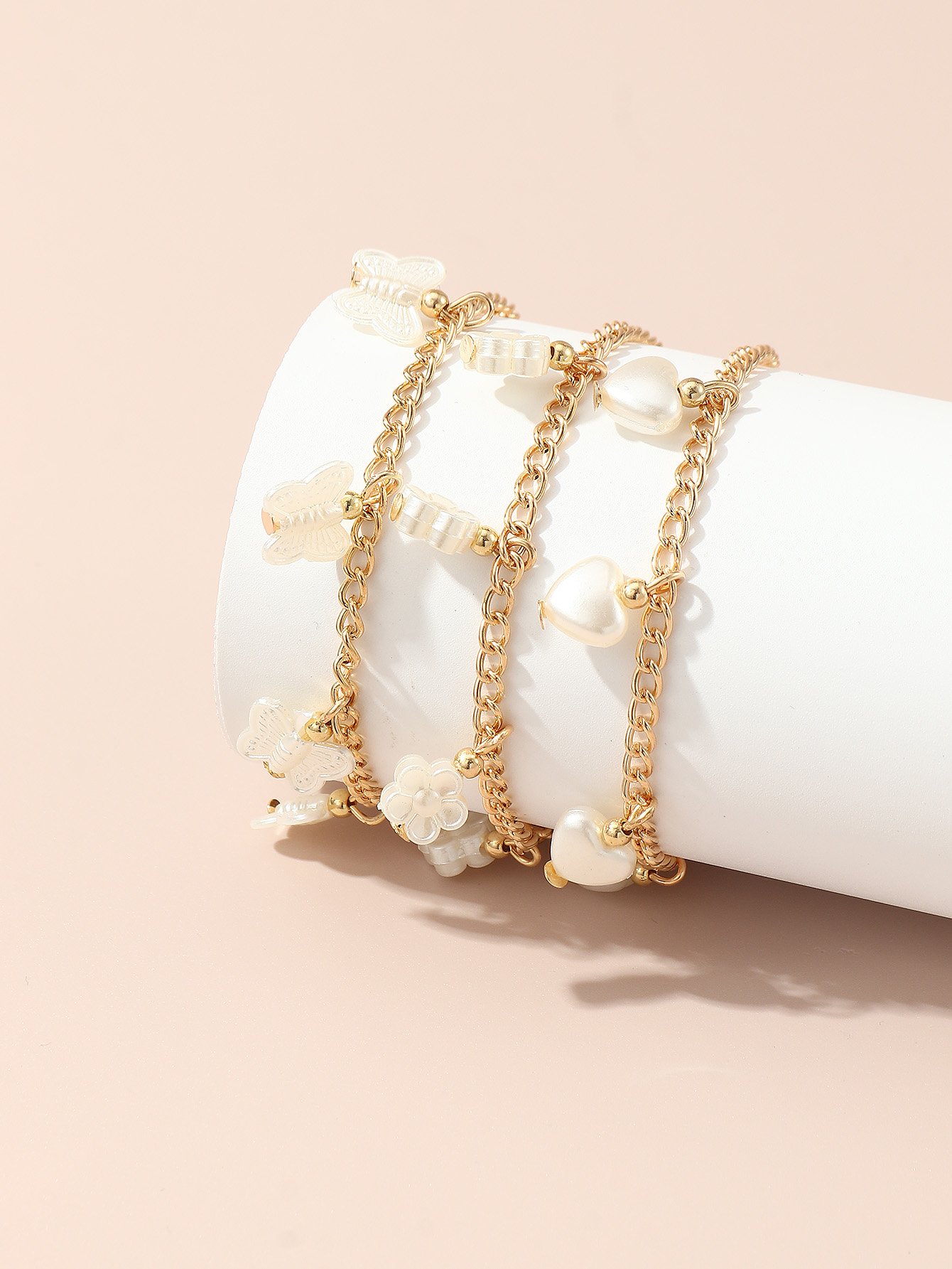 Pack of 3 - Girls Gold Tone Chain Bracelets with Butterfly Charms